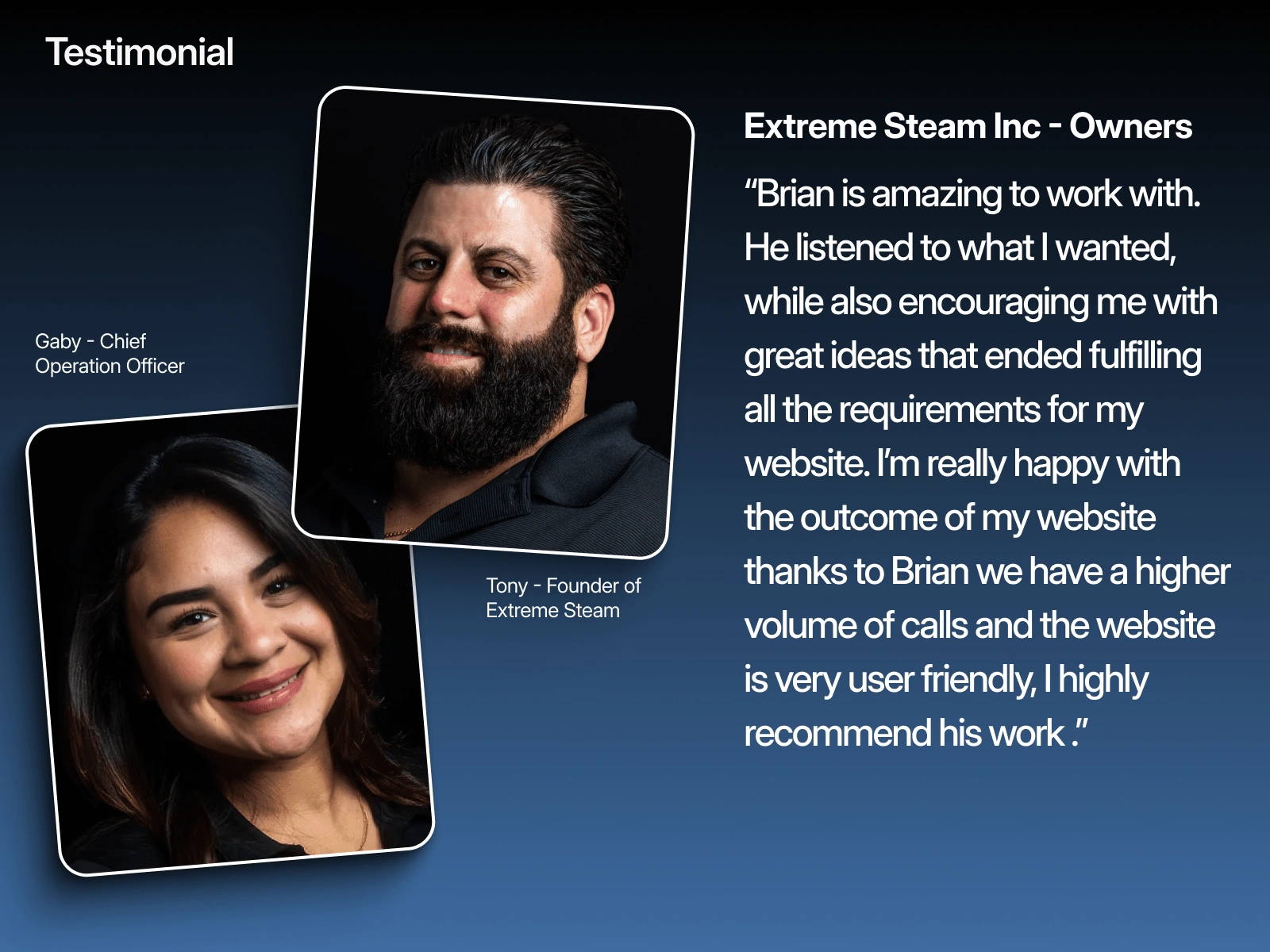 Tony & Gaby - Owners of Extreme Steam Inc