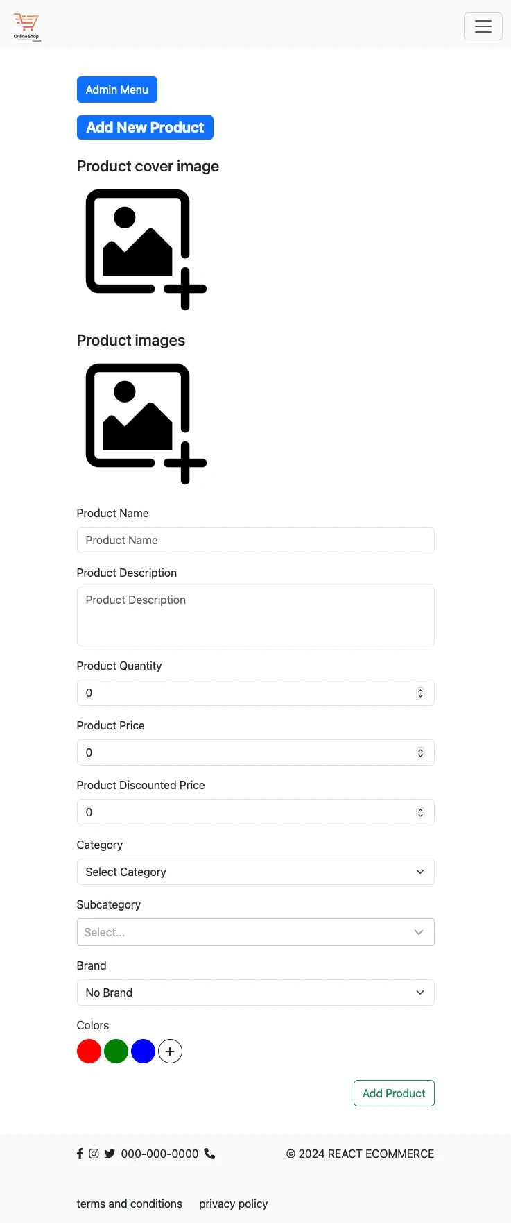 create new product page