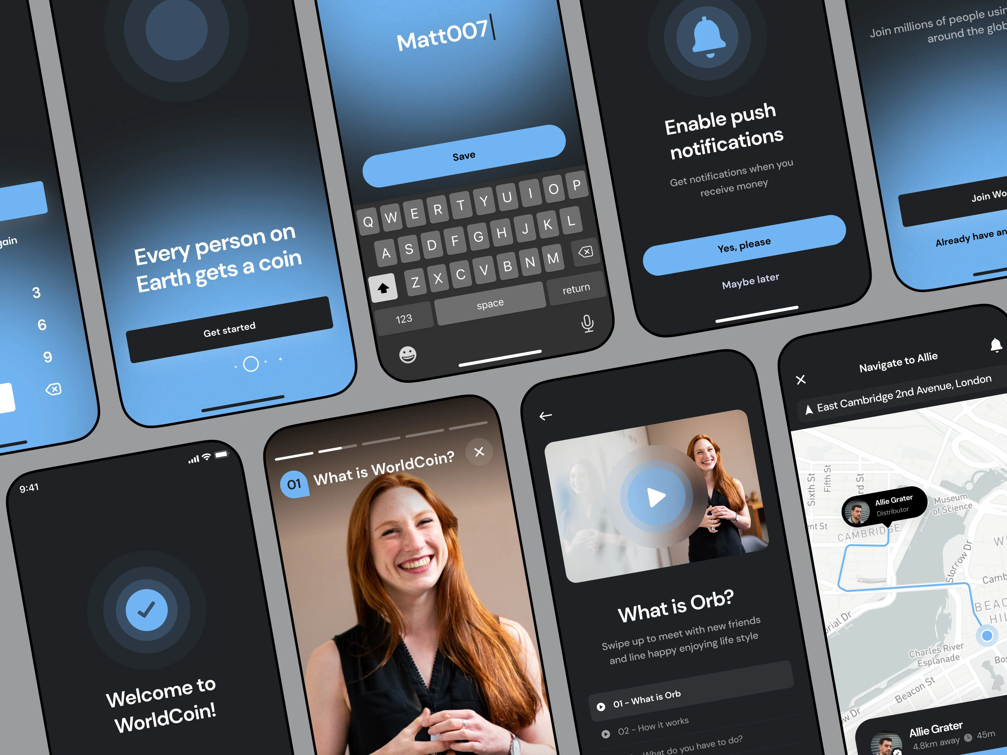 A few examples of screens I designed for WorldCoin mobile app