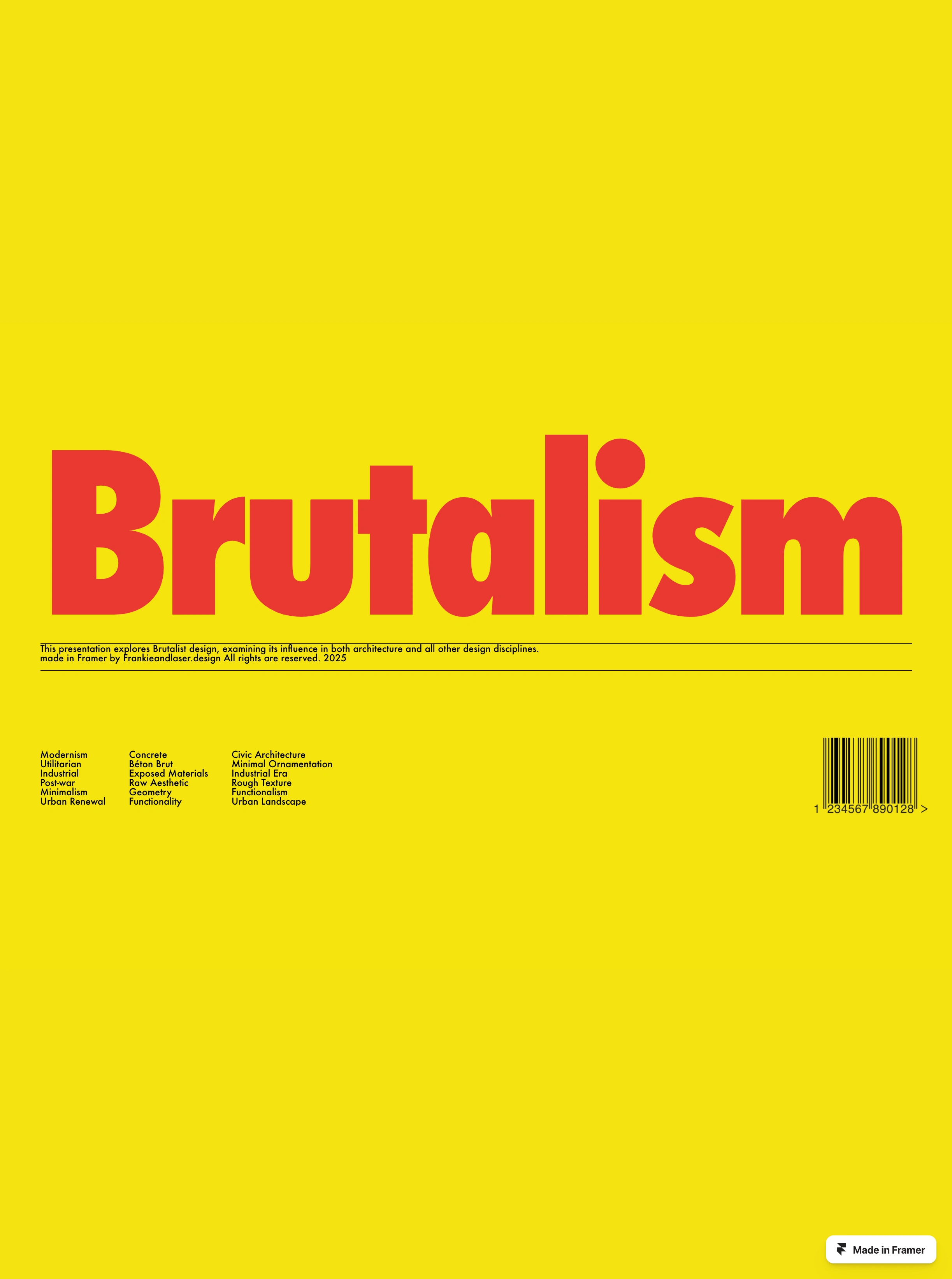 The footer is minimalistic and features a parallax effect on the title "Brutalism," which follows the mouse cursor or moves when tapped on a mobile screen.