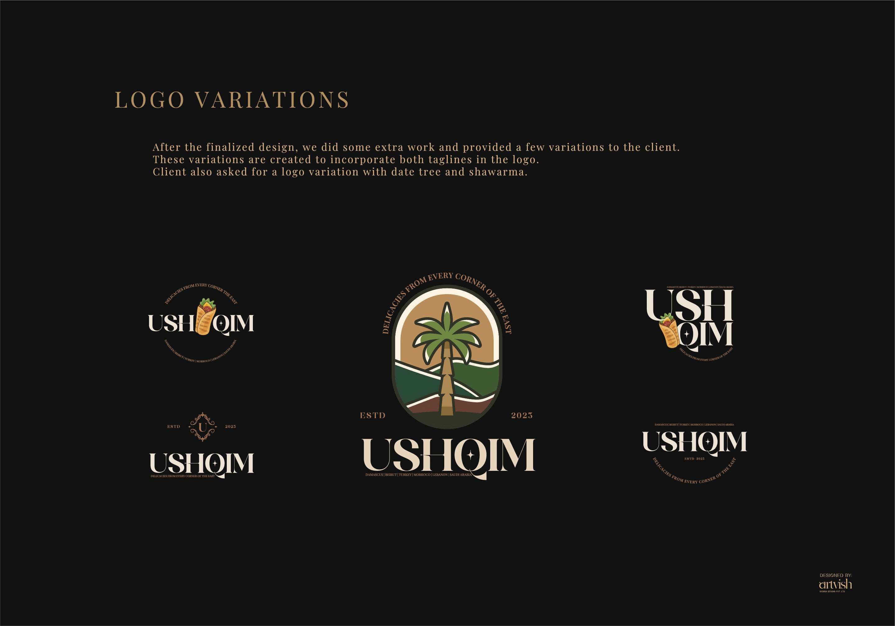 I provided the client with a variety of different Logo Variations. It was a Start-Up Restaurant and The Client had a few things in mind to incorporate in the Logo. Since one logo can not contain all of that; I made a few variations for them.