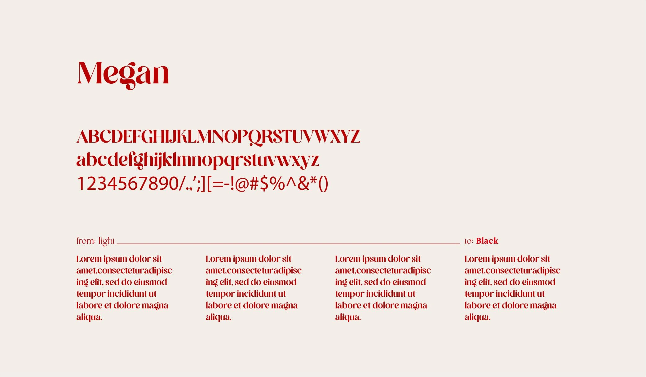 The font used for the logotype, Megan, showcasing its elegant and sophisticated look.