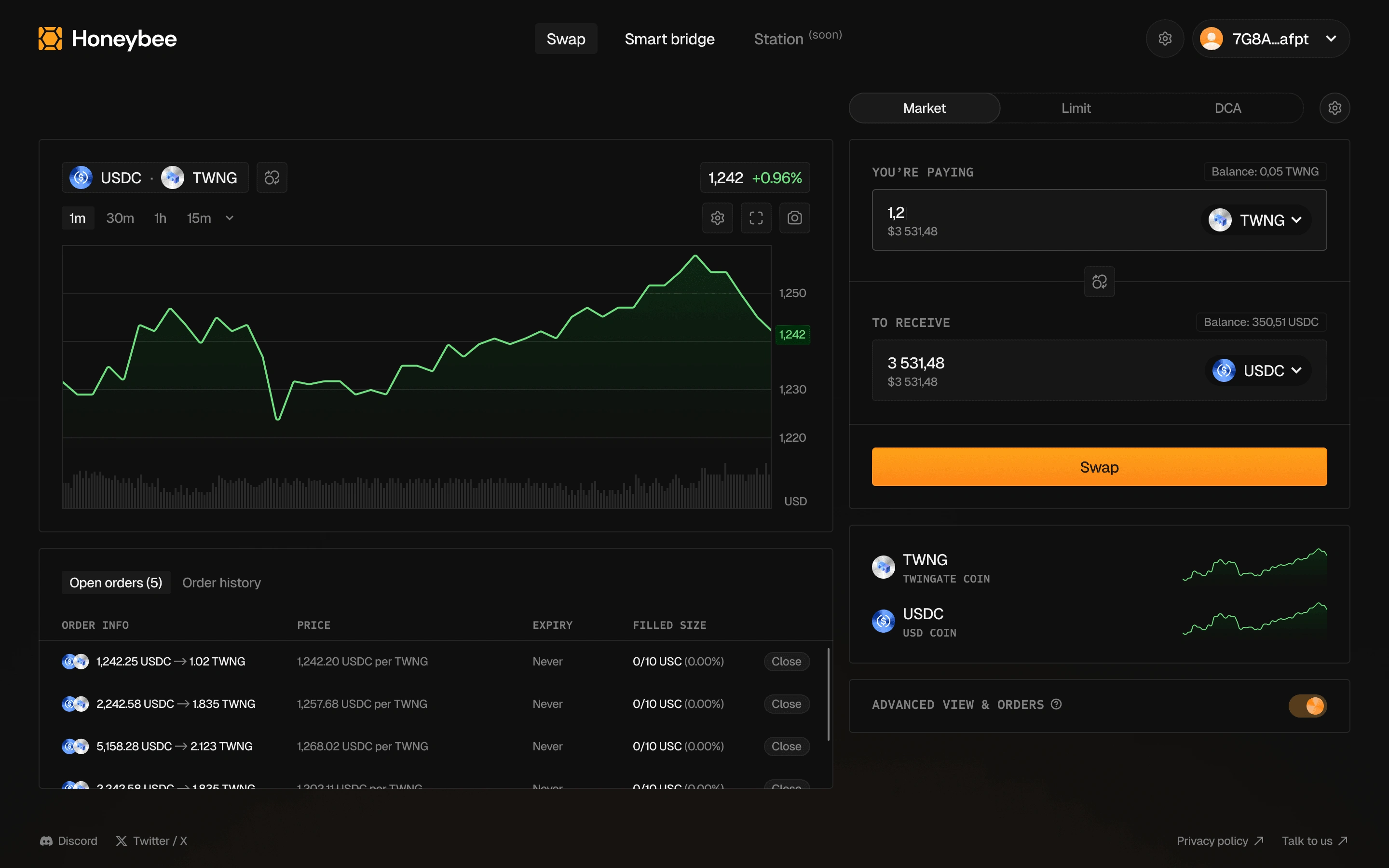 Honeybee / Swap / Market / Advanced view