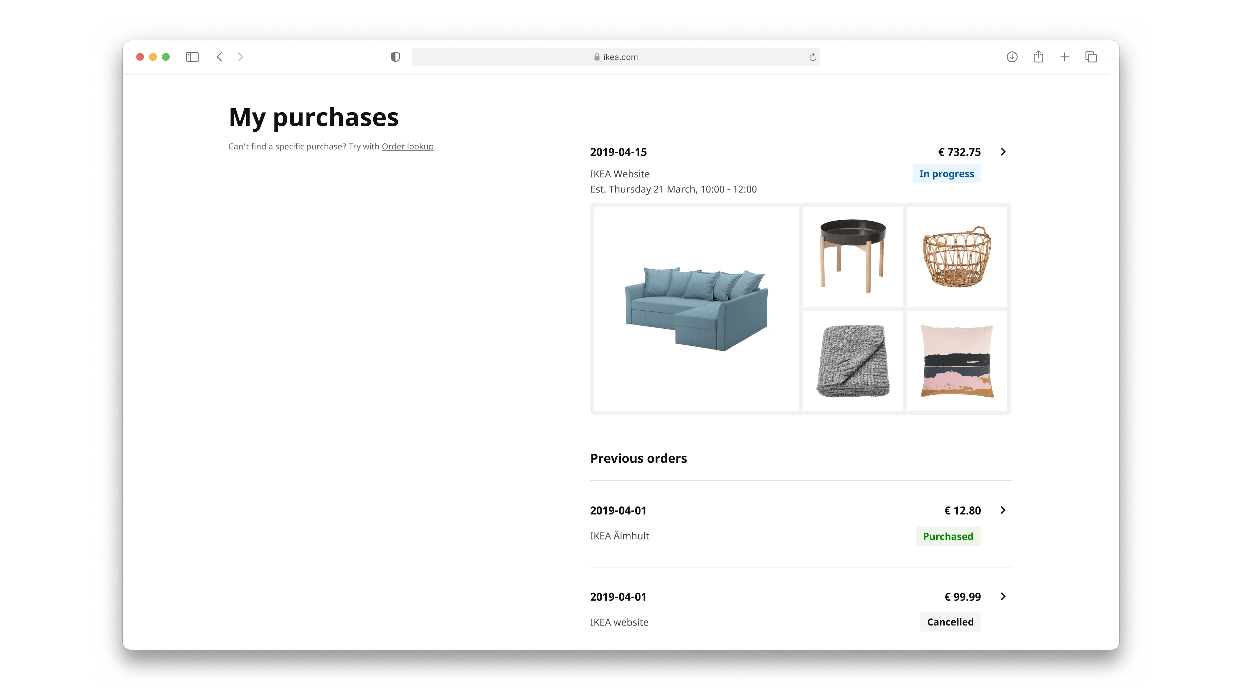 Desktop view of the Purchase listing page