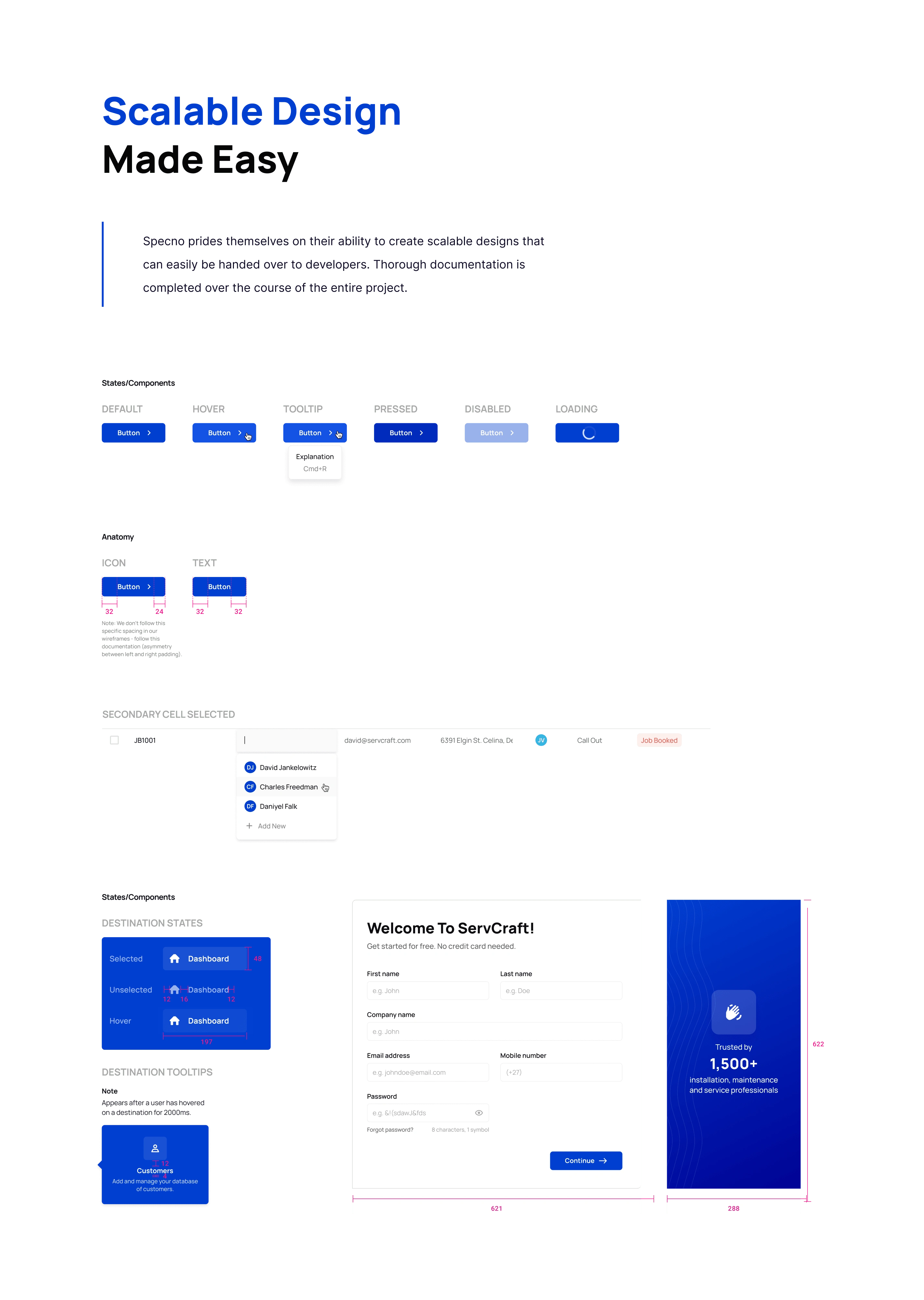 A snippet of the scalable design system created.