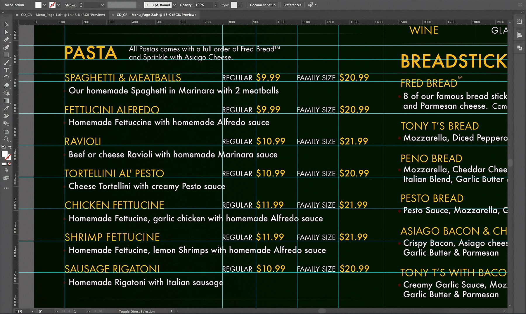 Work-in-progress image displaying the new menu's design, emphasizing the meticulous attention to detail during the visual design sprint