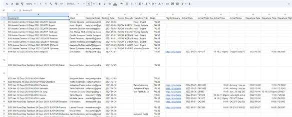 Original Spreadsheet, 30+ columns, no format