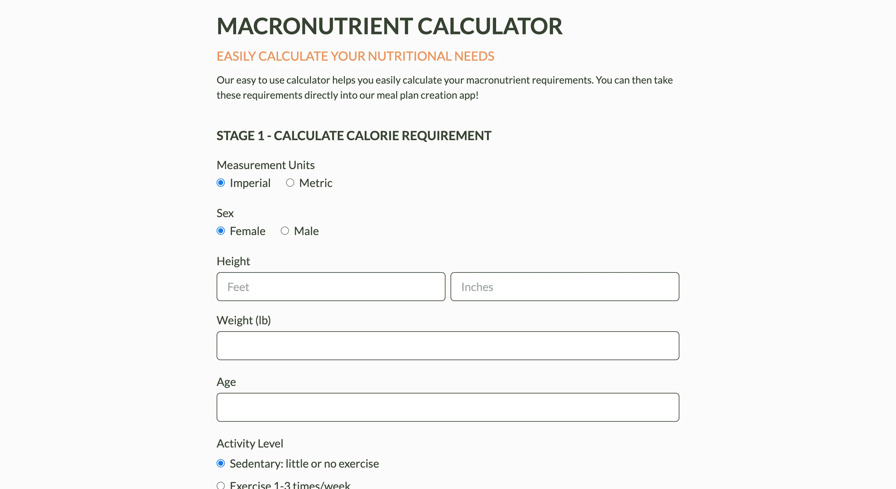 Macro Nutrient Calculator Lead Magnet