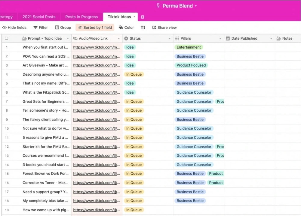 Project Management Document in Airtable