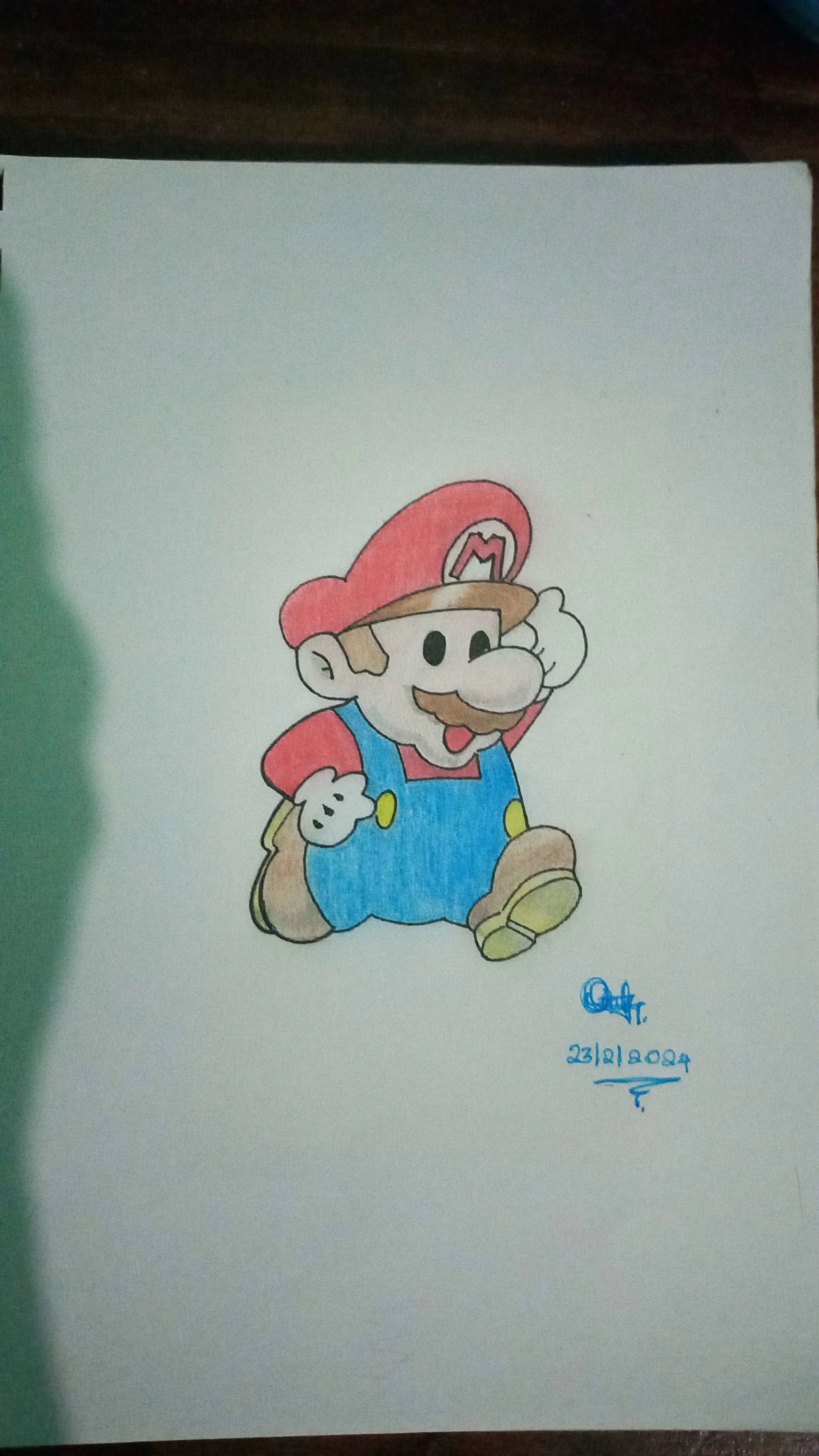 A drawing of Mario from the Super Mario Bros. franchise