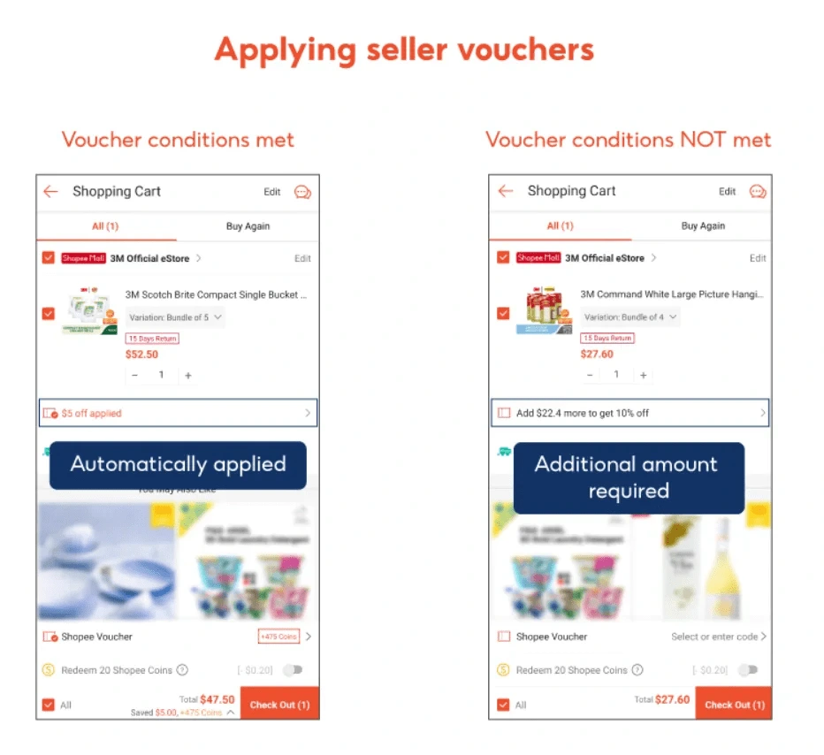 Applying seller vouchers in Shopee