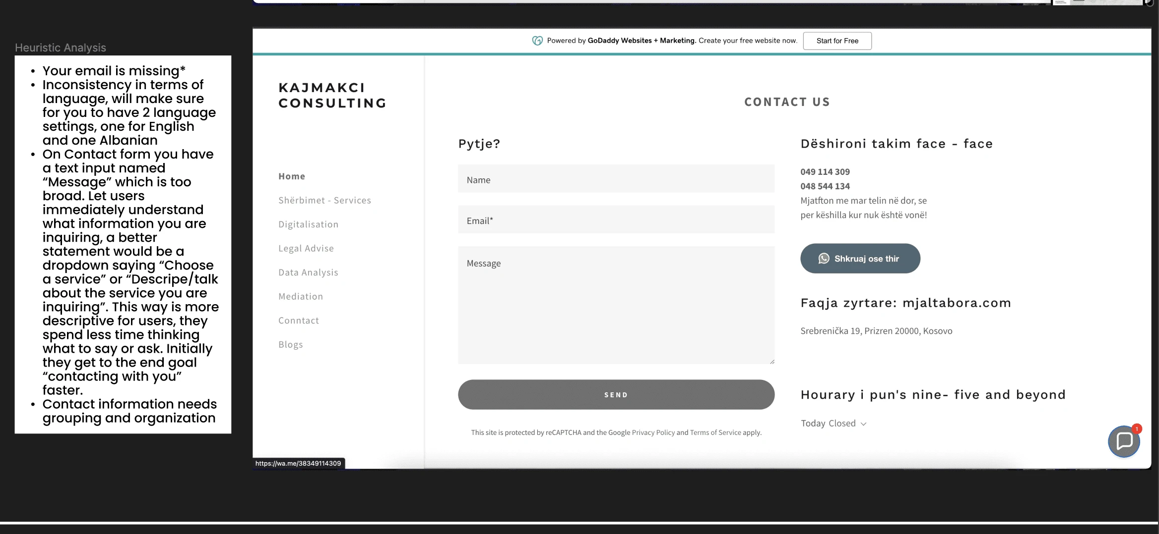 Old website usability audit