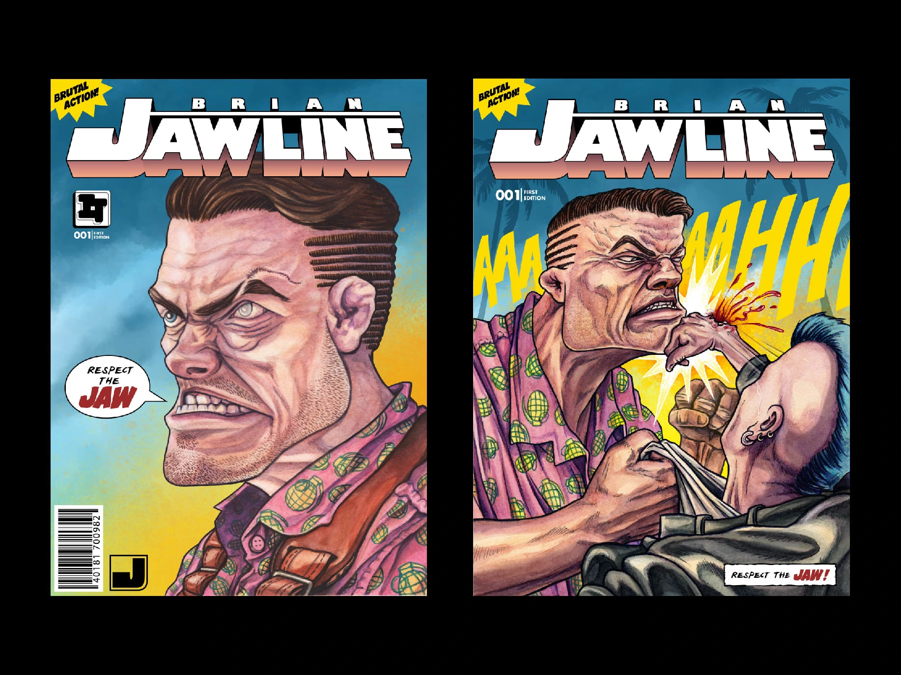 Cover design options for the Independent Comic Series, Brian Jawline. Watercolor & Digital.