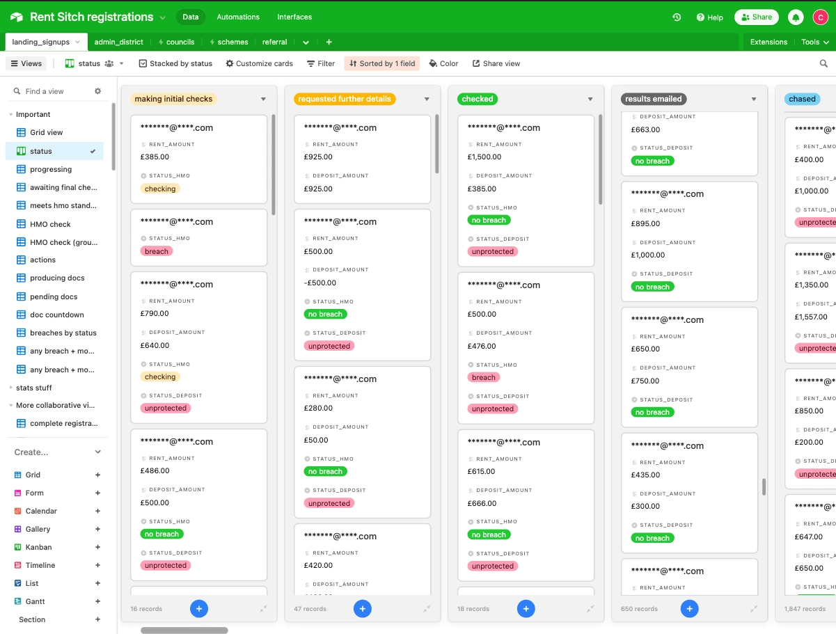 Database to manage new users and their case details 