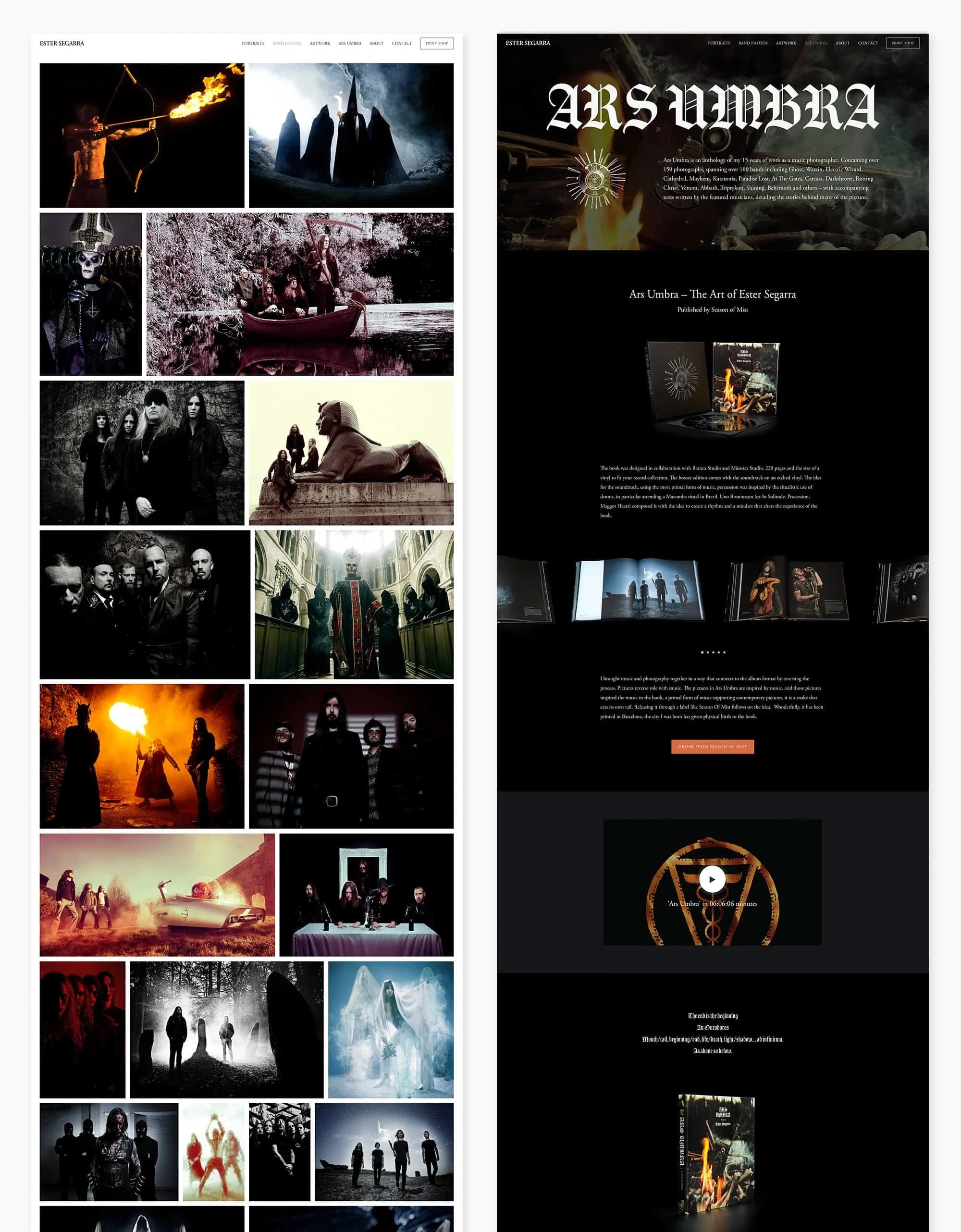 A portfolio page and the book's feature page