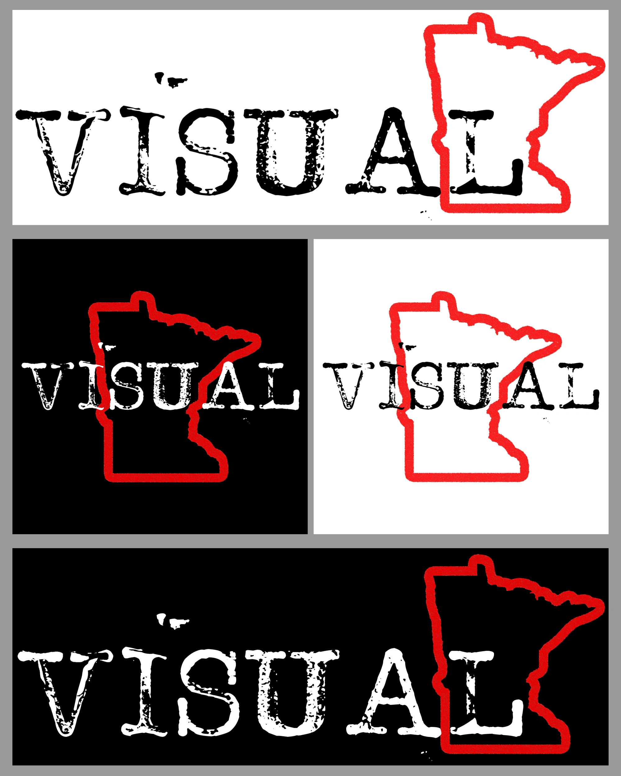 The four logo variations used by Visual MN for marketing materials and promotional items.