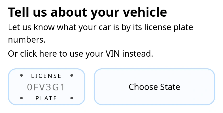 The license plate input field