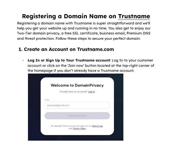 Register a domain on Trustname