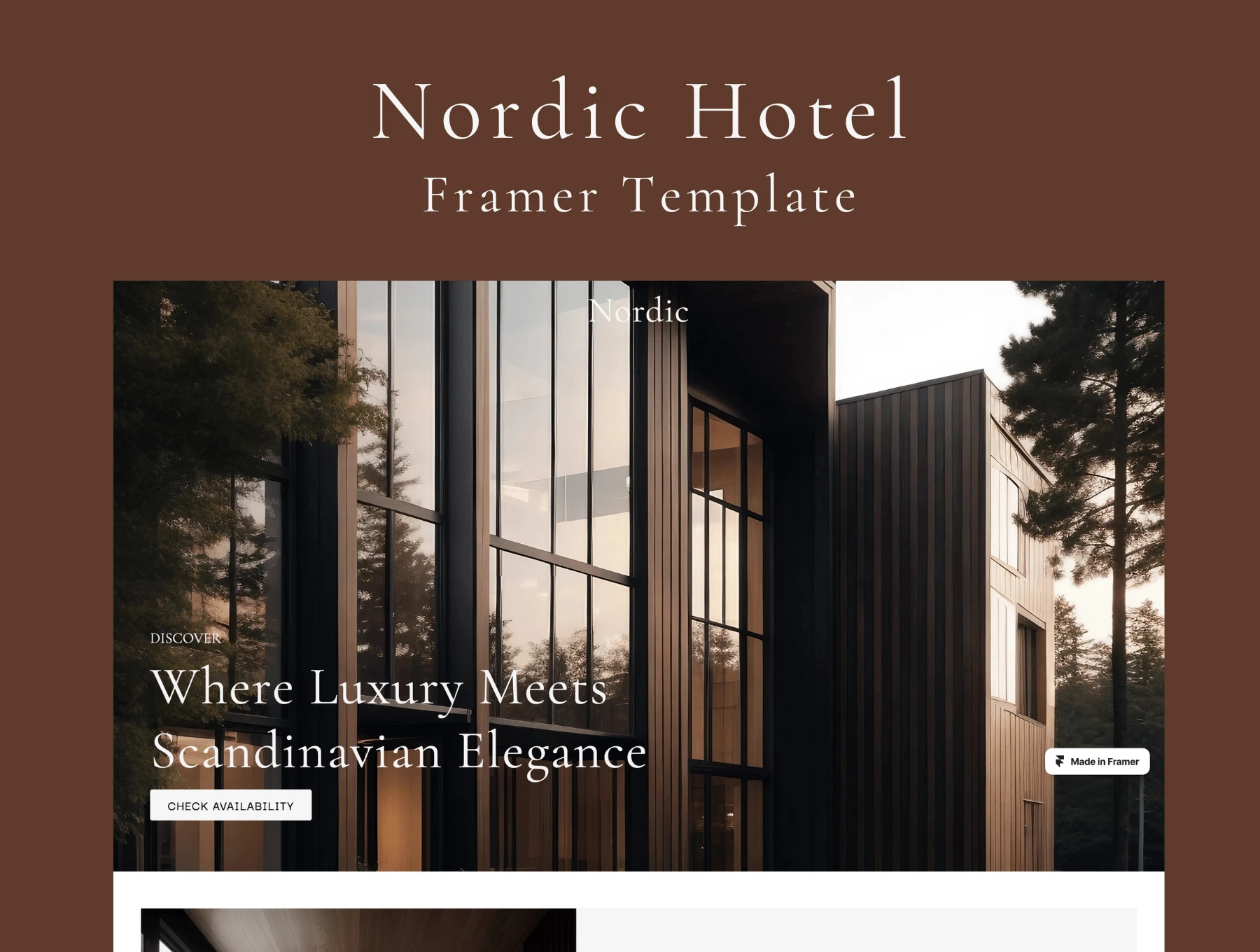 An image showing the cover for the Nordic Hotel Framer Template with the website screenshot