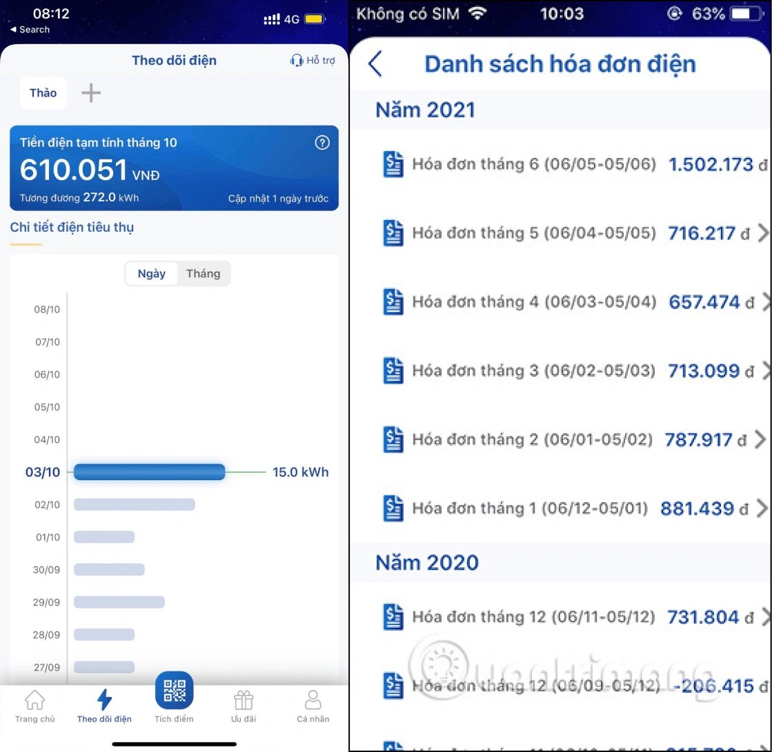 Electricity tracking and electricity bill list