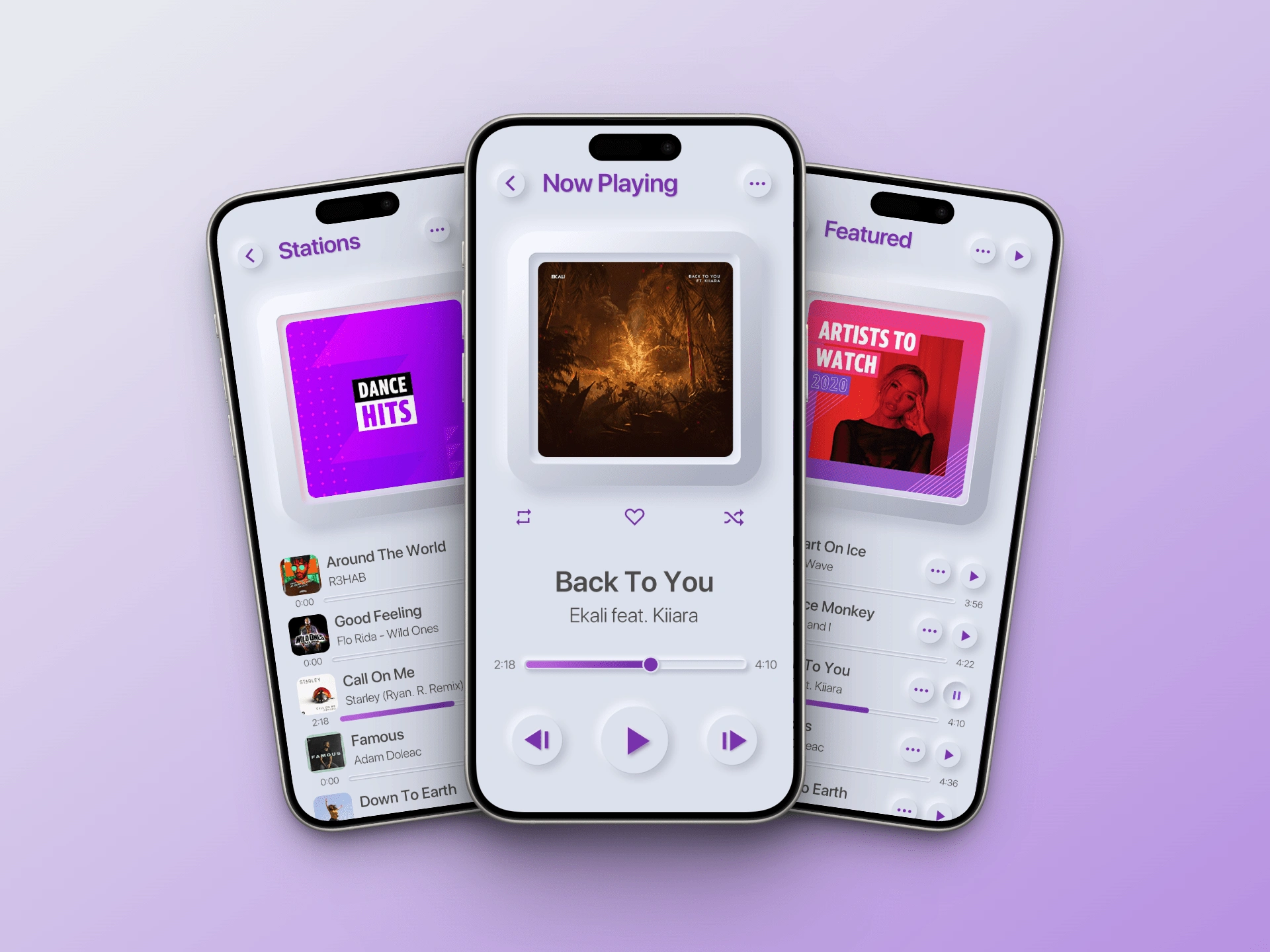 eMusic radio stations, now playing & featured screens