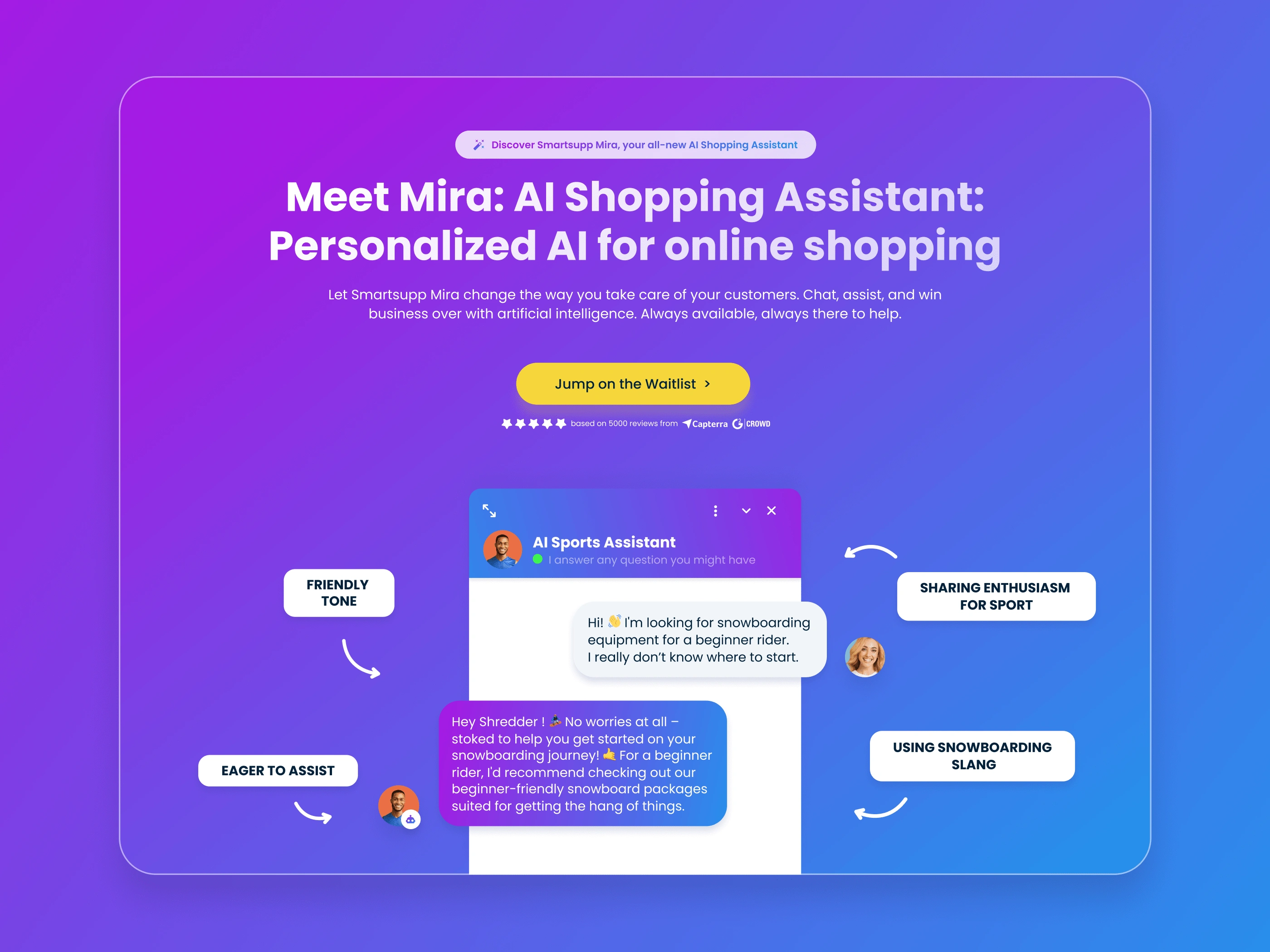 Landing page design for AI shopping assistant - SaaS landing page hero section