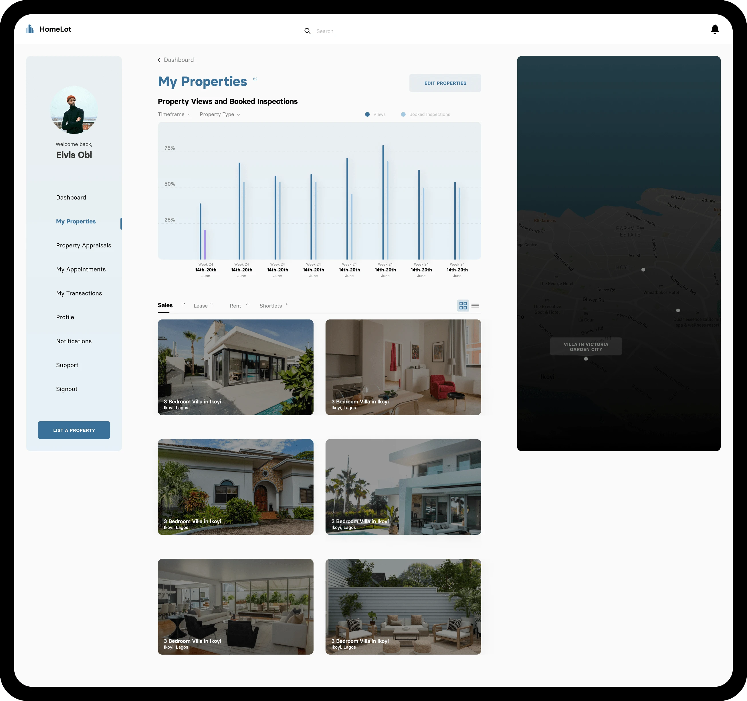 Image of "My Properties" section on the Agent Dashboard.