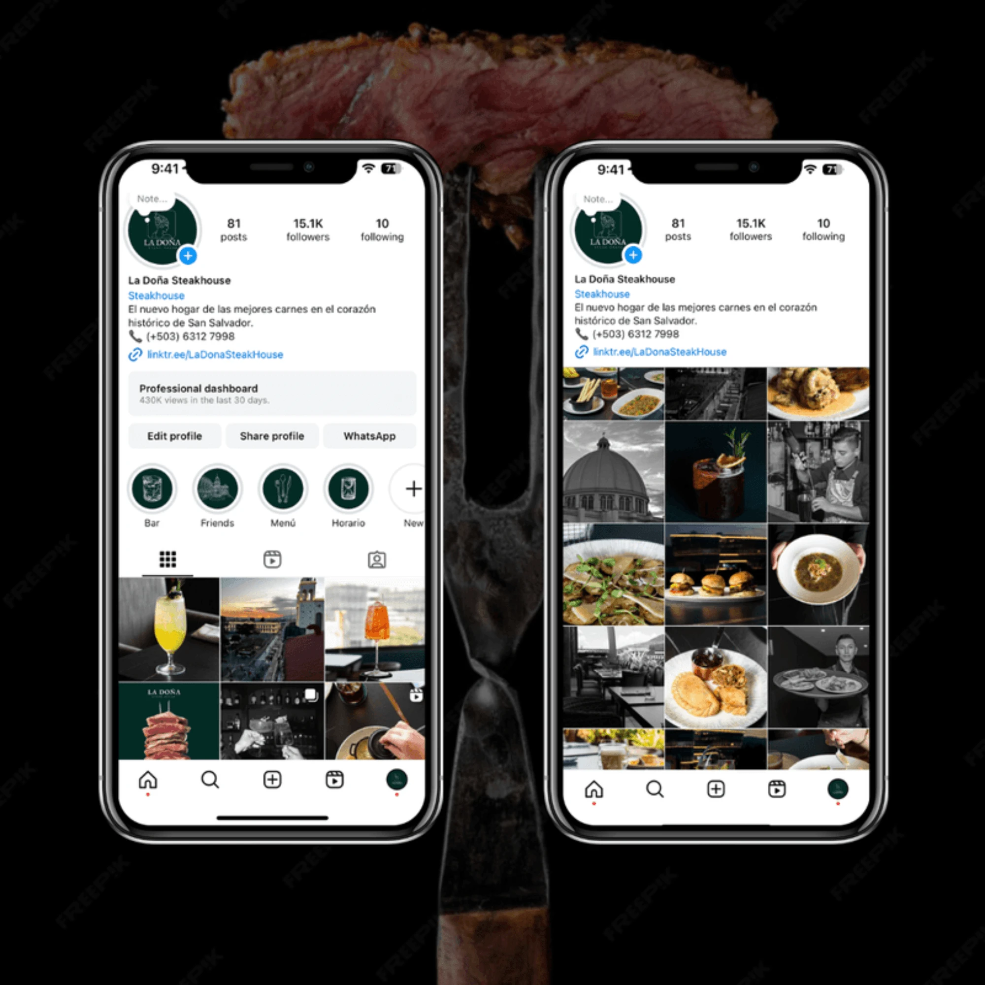 Feed Design and Social Media Management for Steak House based in El Salvador, Central America