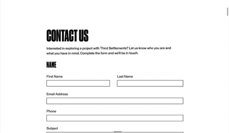 Contact Us section showing the Webflow powered form