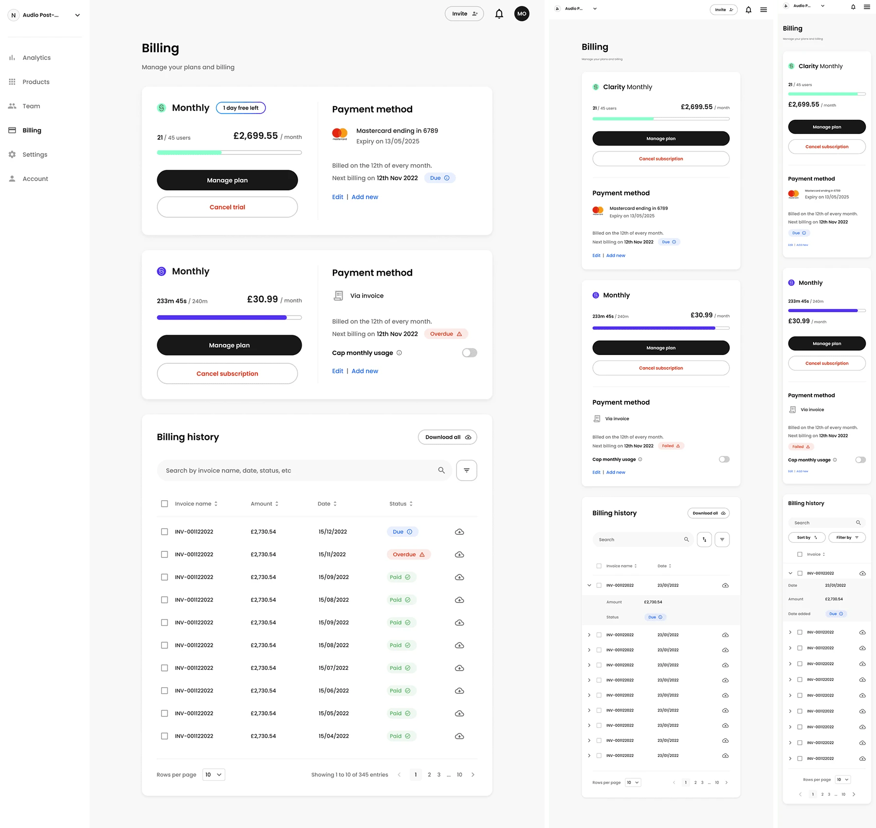 IRIS Dashboard - Billing Landing Page