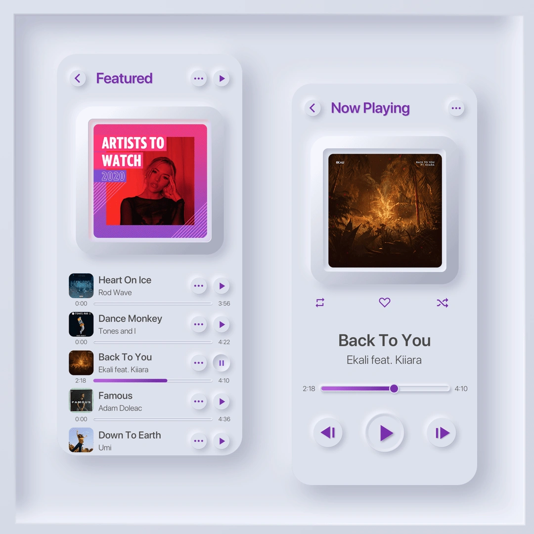 eMusic mobile app screens