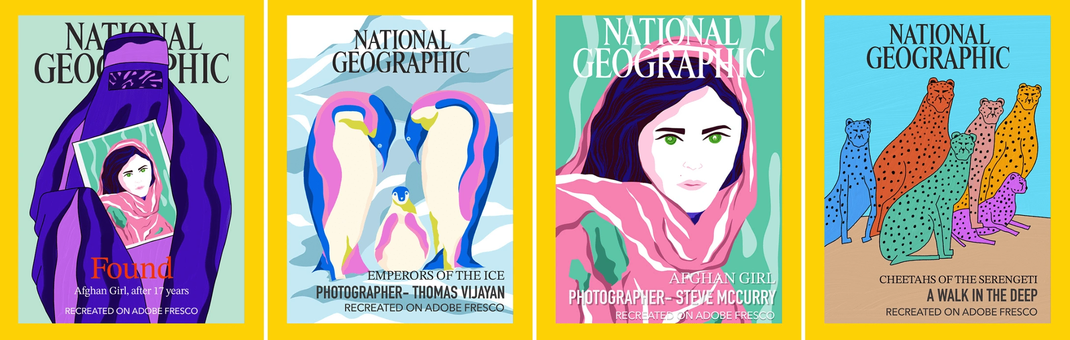 Nat Geo Covers - Recreated in Adobe Fresco in vector format
