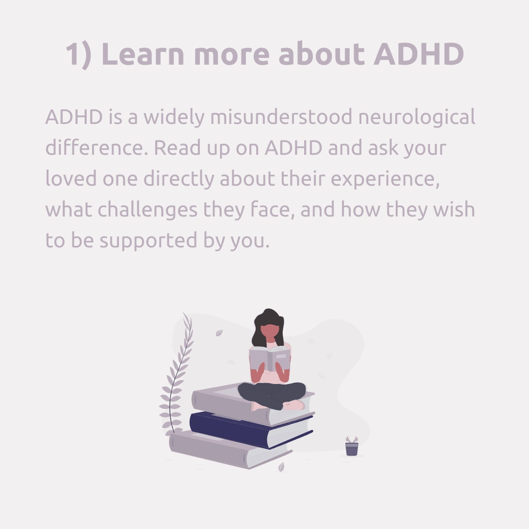 from an Instagram carousel post, "How to support a loved one with ADHD"