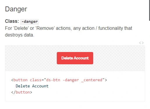 Danger button for unreversible actions such as deleting / destroying data 