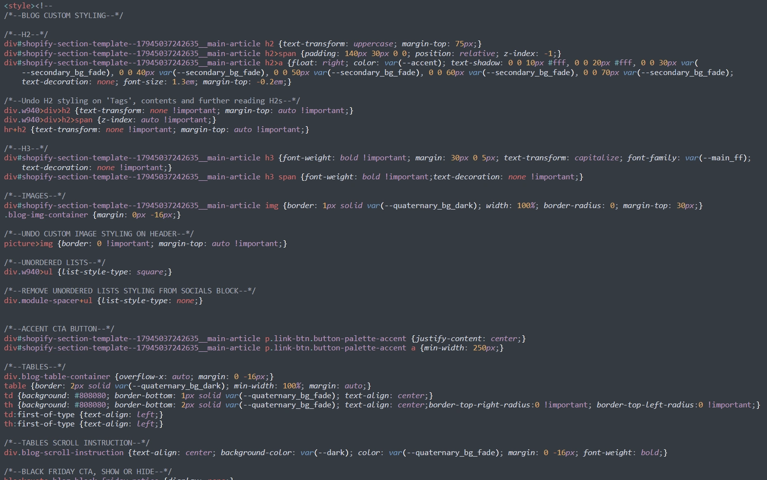 Some of the code I wrote to apply a consistent style on the blog.