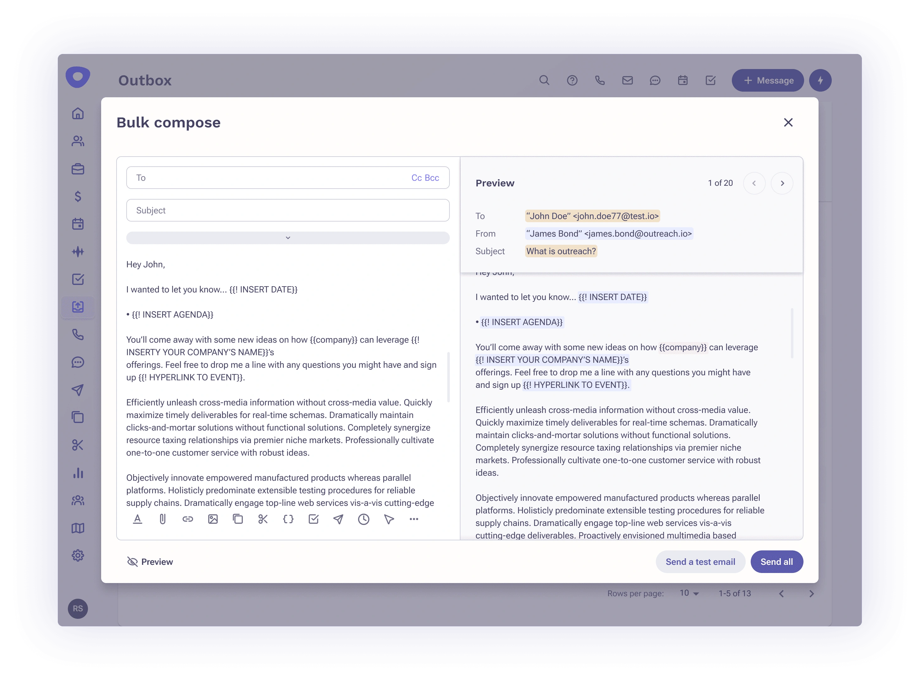 Redesigned email experience - Showing the compose dialog experience