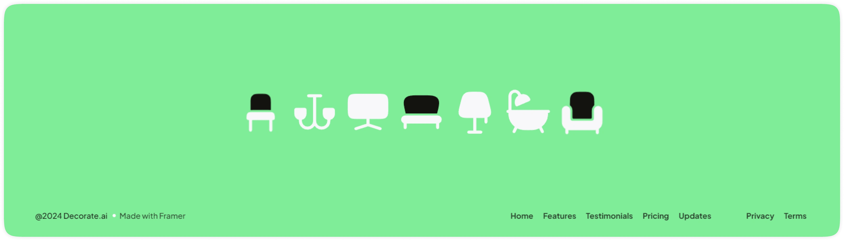 Footer with an animated logo, where each furniture image reflects the unique character of the brand name.