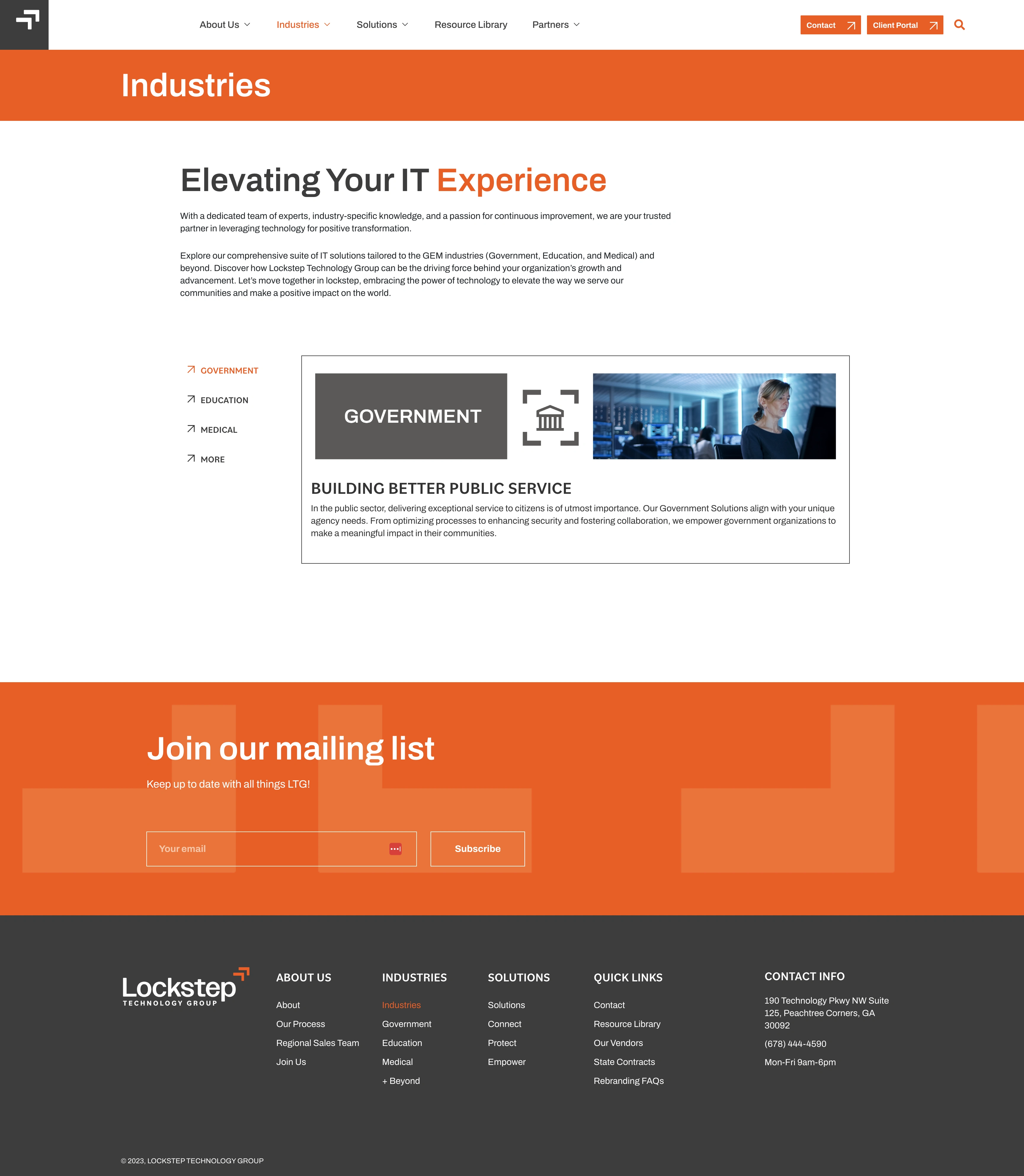 Website Industries Page Layout