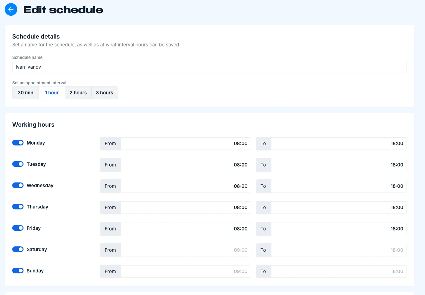 Edit Schedule