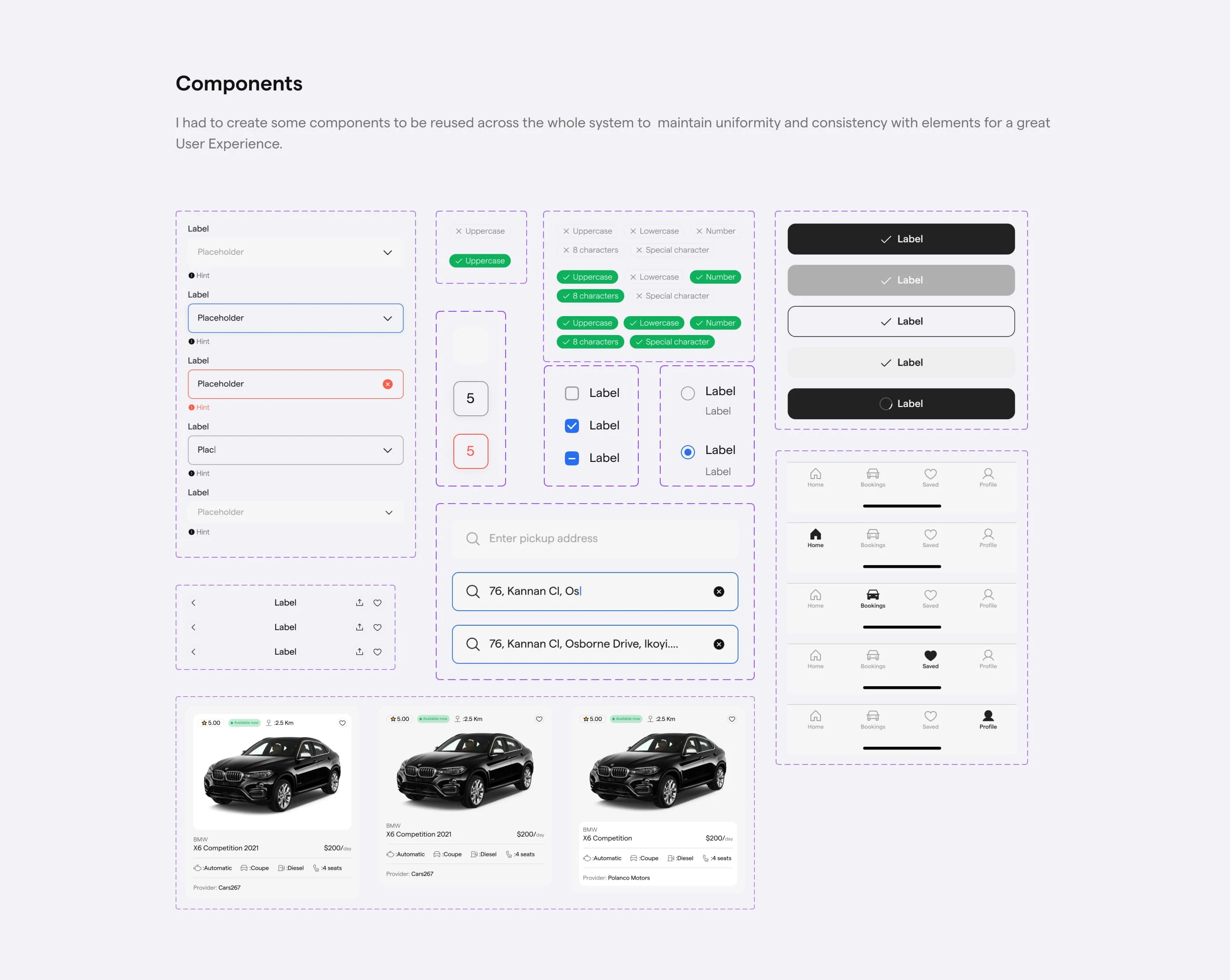 Reusable Components created for the project.