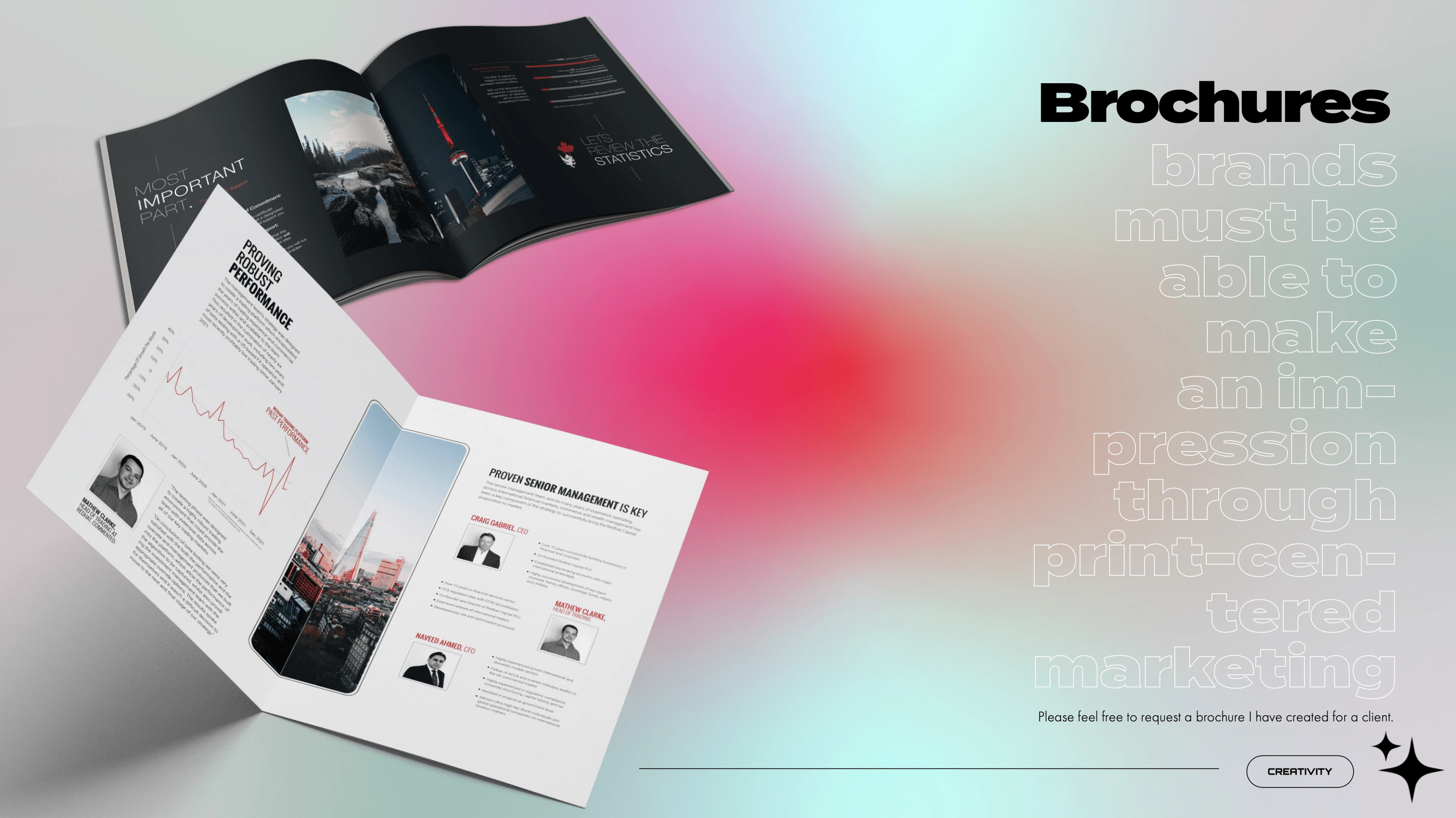 I created many brochures for corporate clients in the financial industry throughout 2022. These were important materials for their marketing and advertising. 