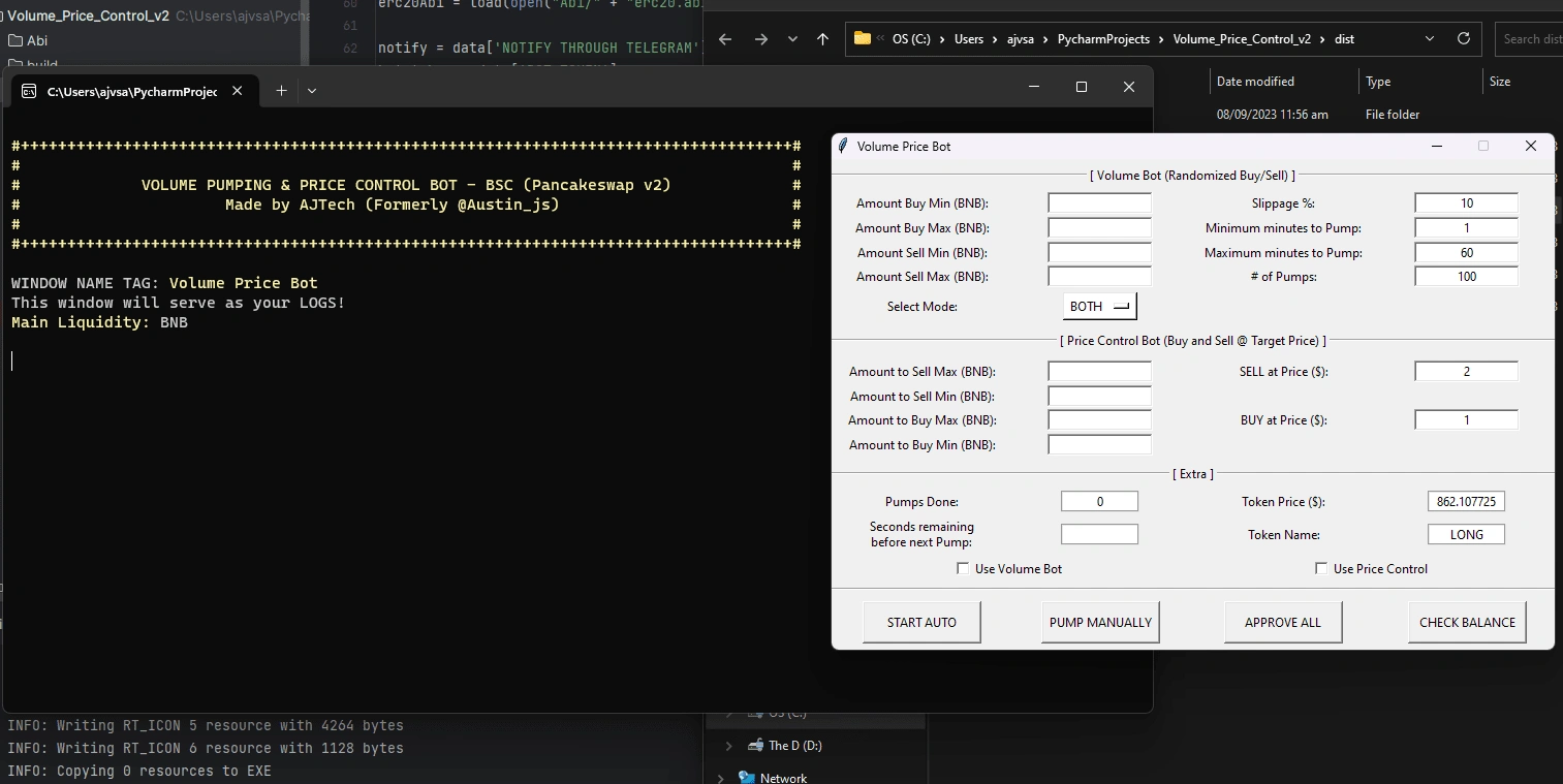 A screenshot of the Volume and price control bot