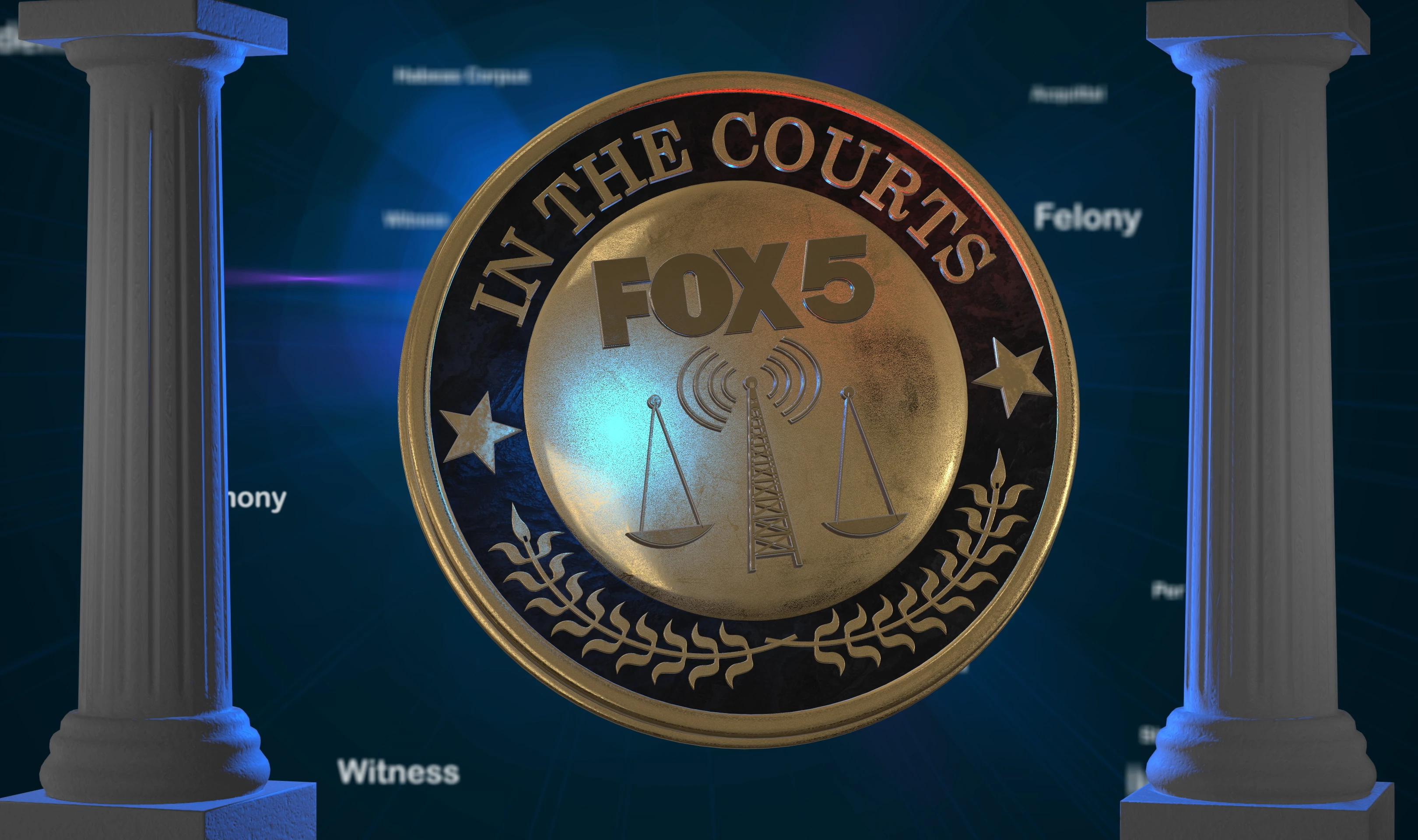 For the In The Courts show logo, I designed the original logo in Illustrator and then used Element 3D to extrude the vector shapes, creating the rotating coin effect. Incorporating colored lighting and high-resolution metallic textures significantly enhanced its realism.