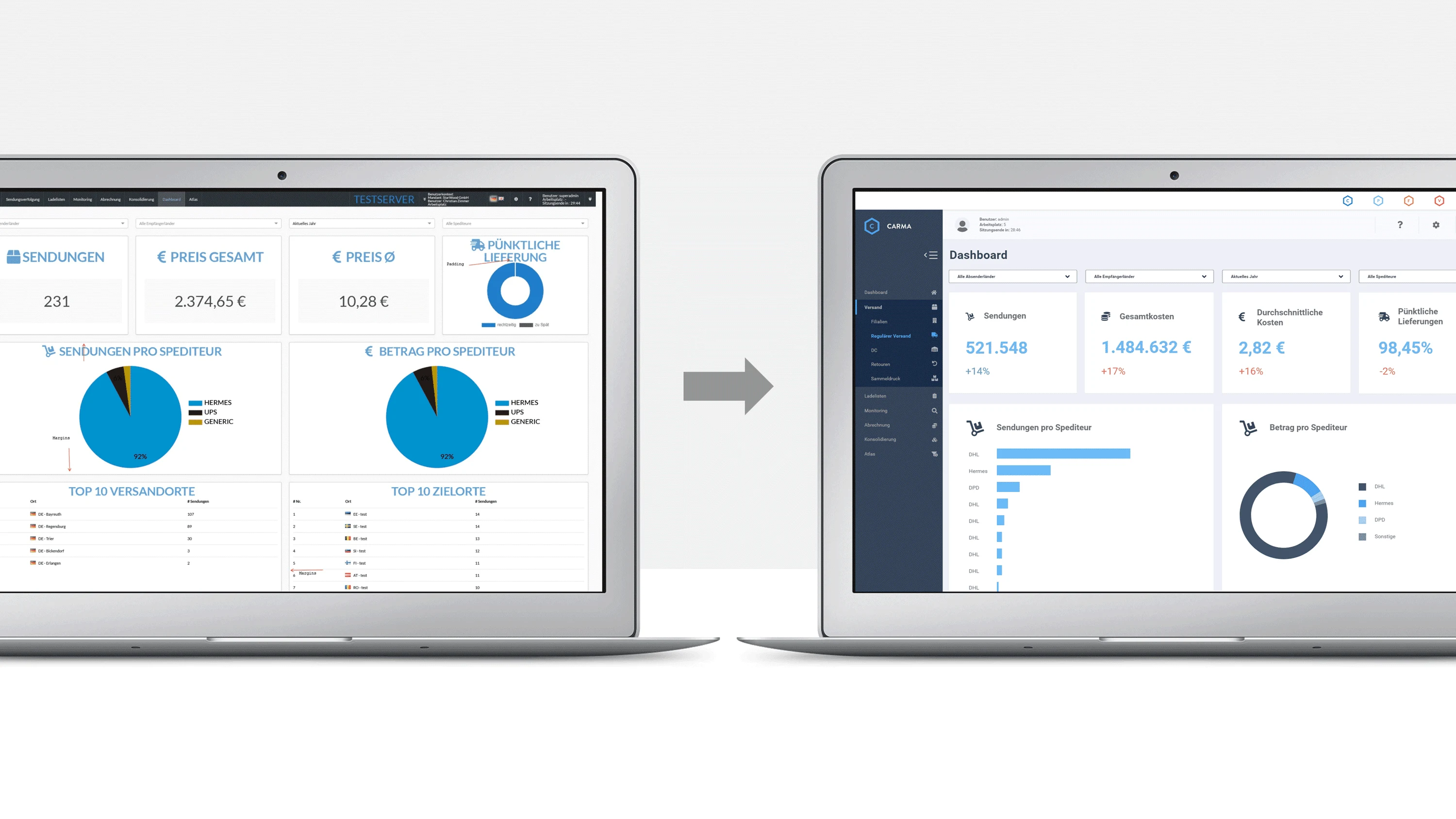 left: before; right: after the UI Design Facelift. The information is now dieplayed in a way that is easier to understand and more pleasent on the viewer's eye.