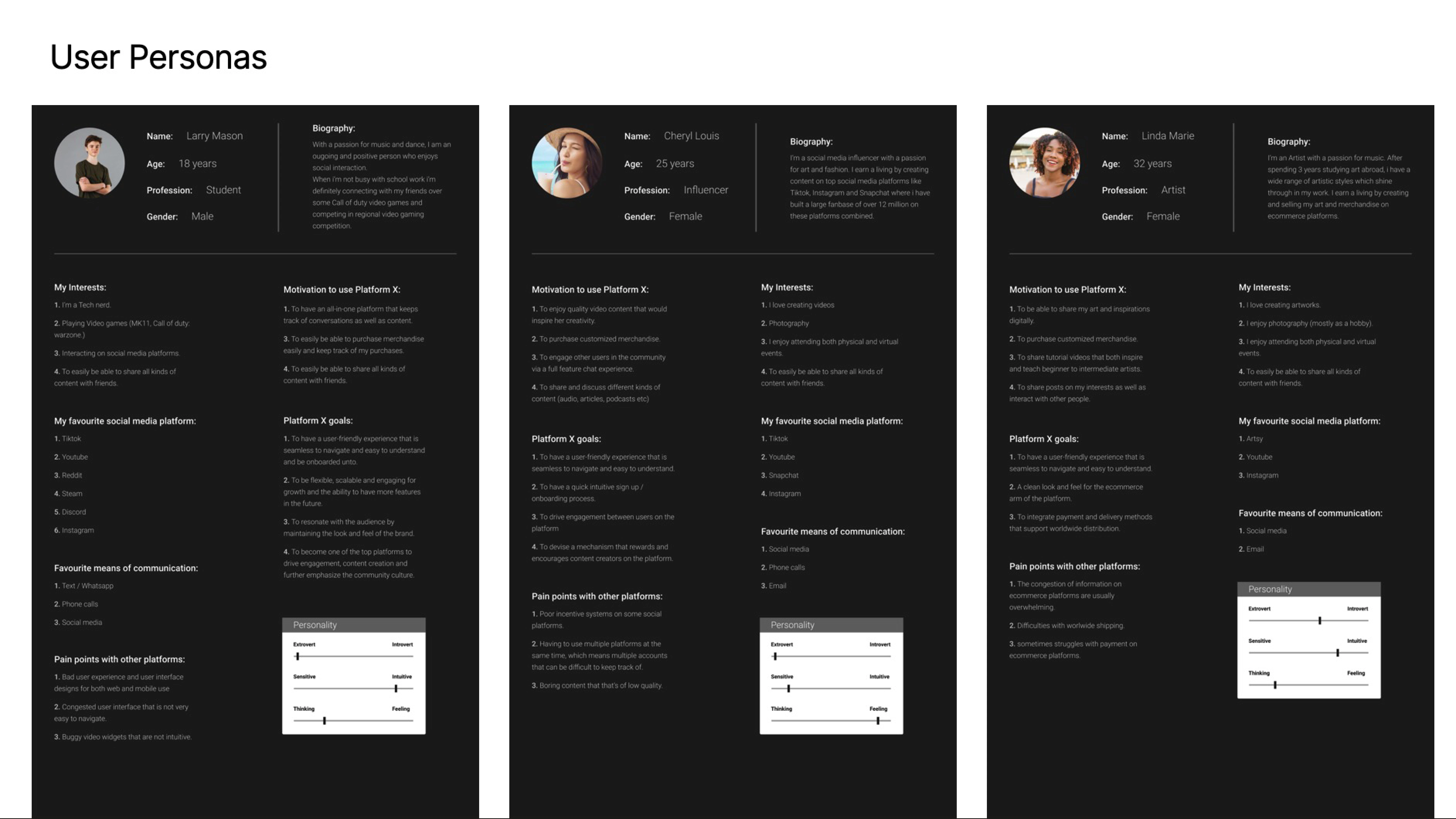 I developed three user persona types by conducting user research