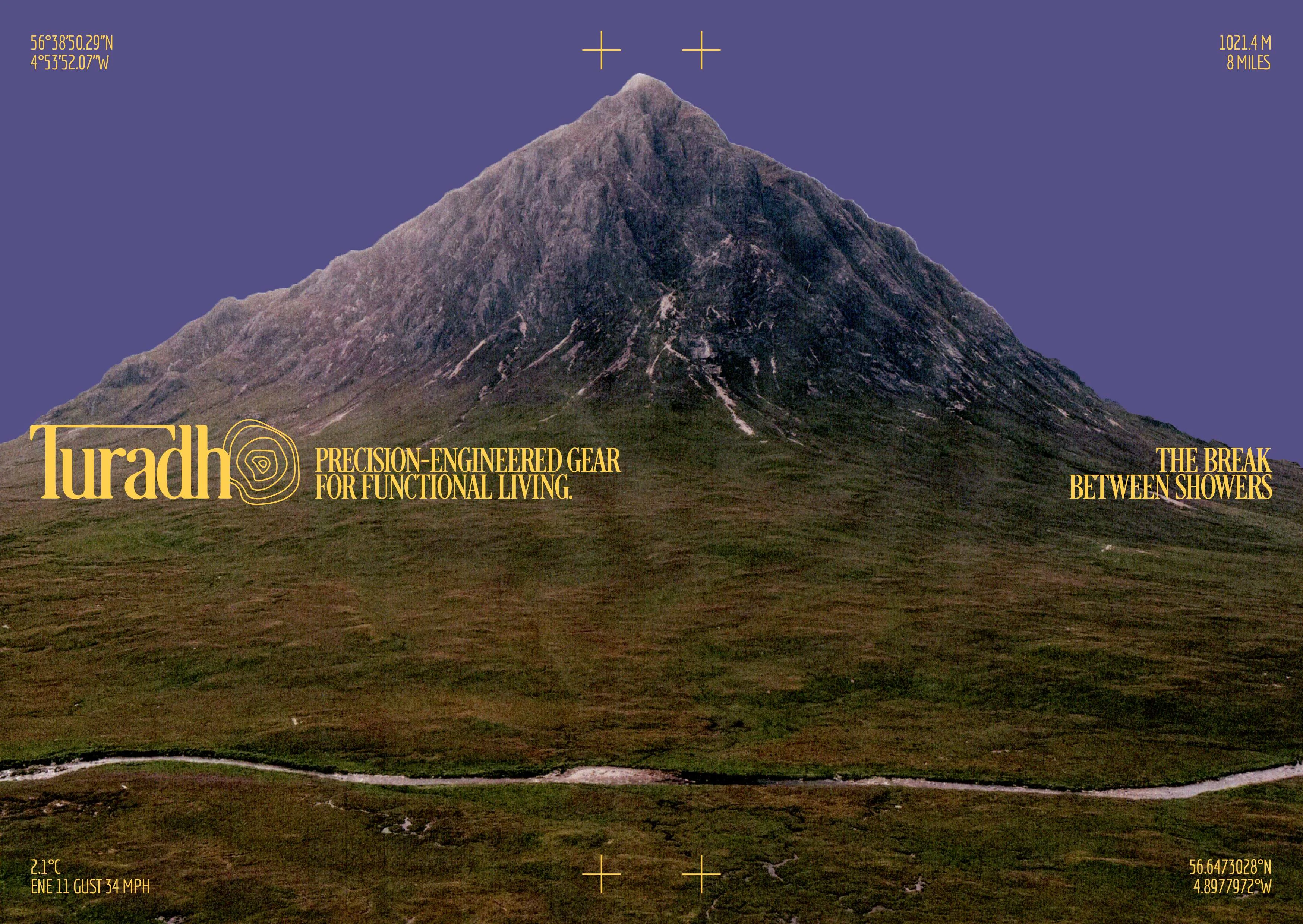 Poster 1 featuring Buachaille Etive Mòr, its co-ordinates, elevation, distance and weather conditions.