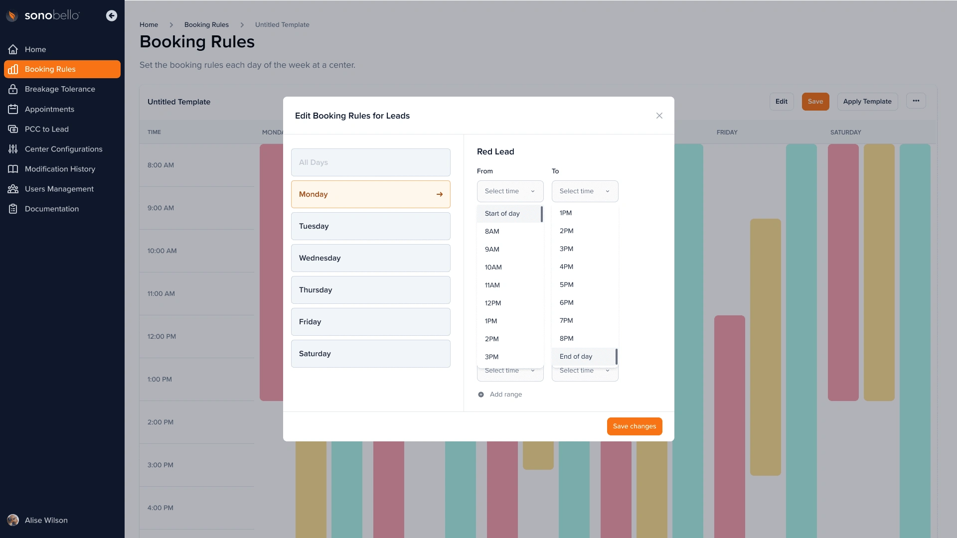 Booking Rules Edit Template Modal