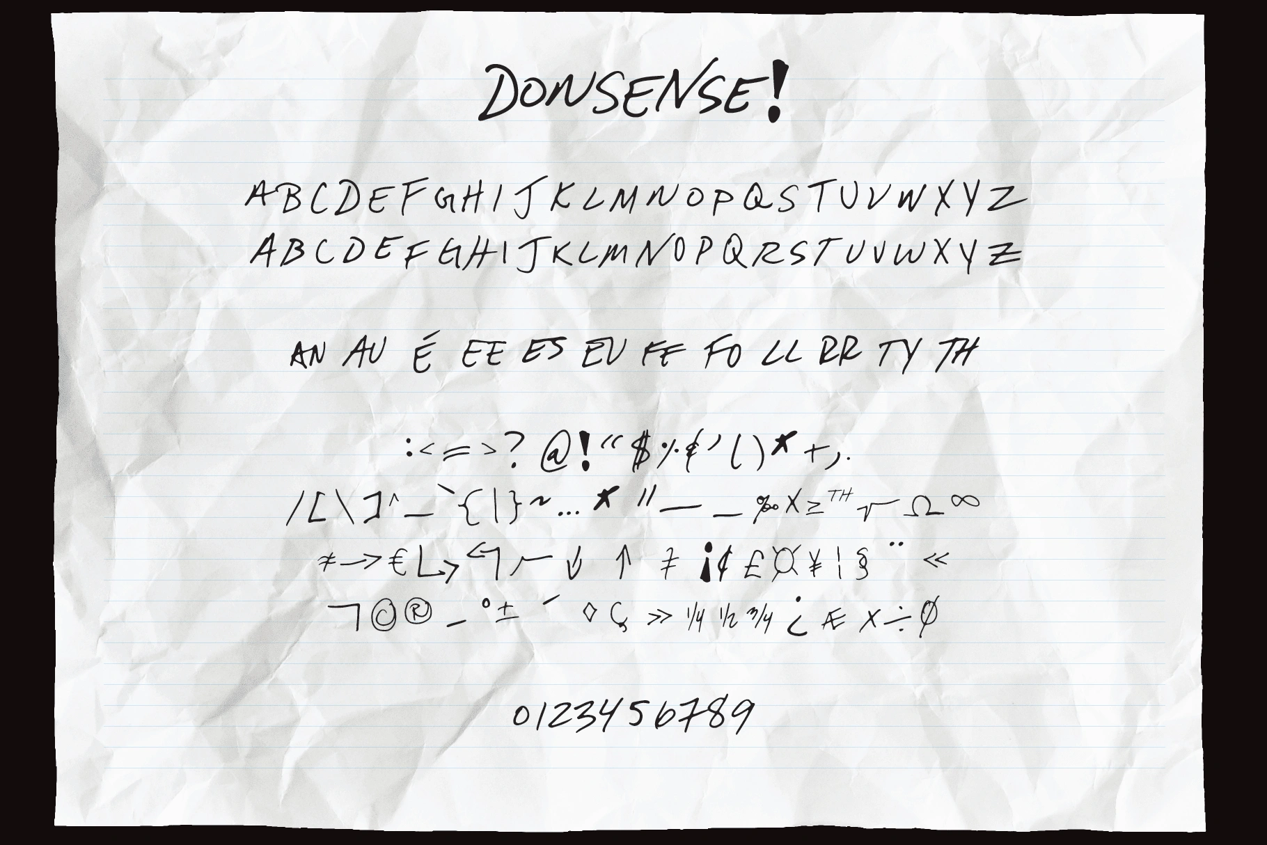 Two sets of Capital Letters, numerals, punctuation, select ligatures and more! 