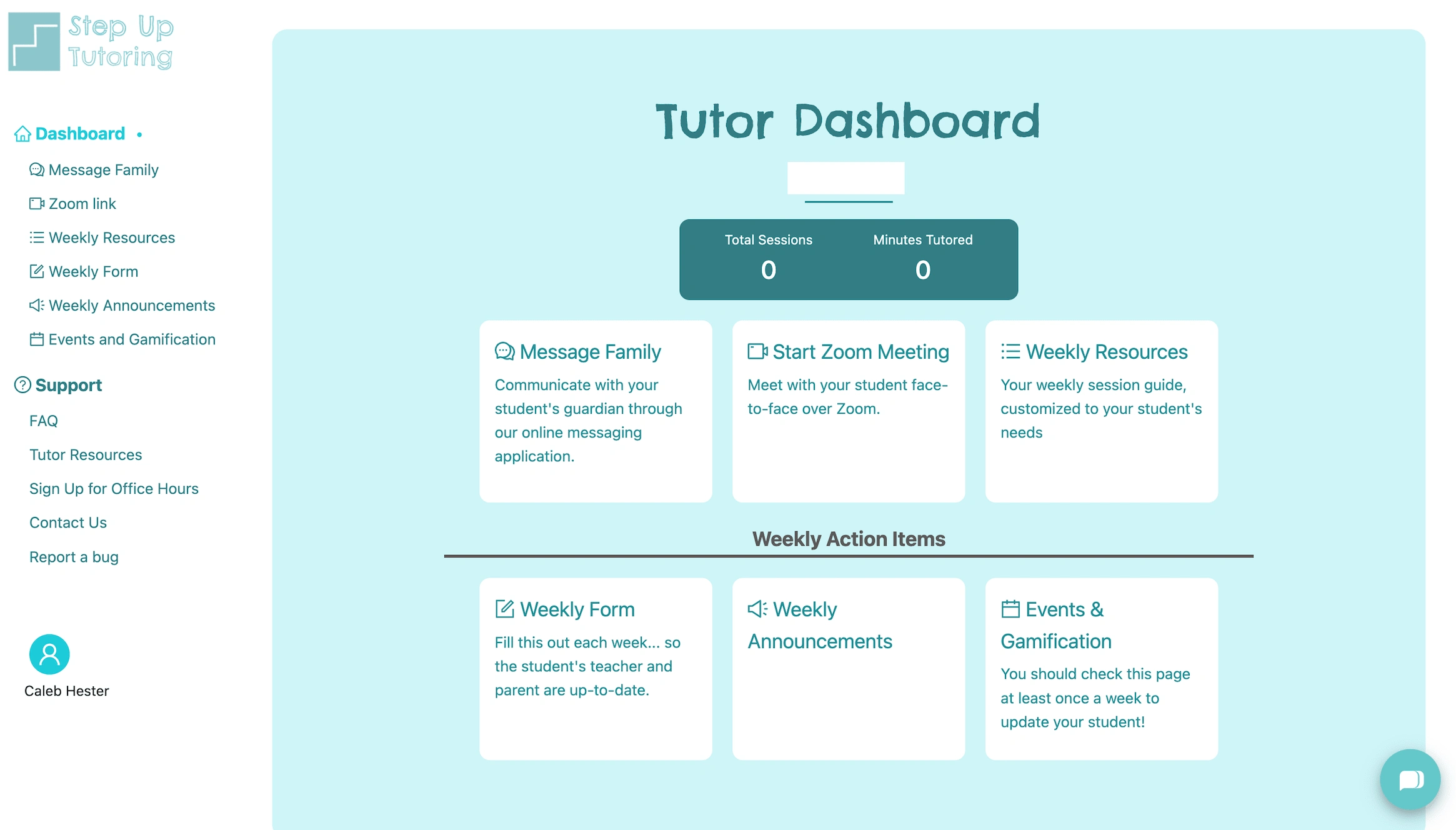 StepUp's Tutor dashboard