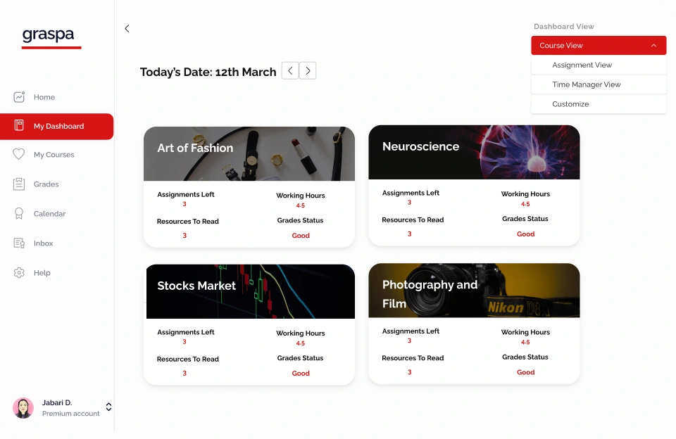 LMS Courses Dashboard View